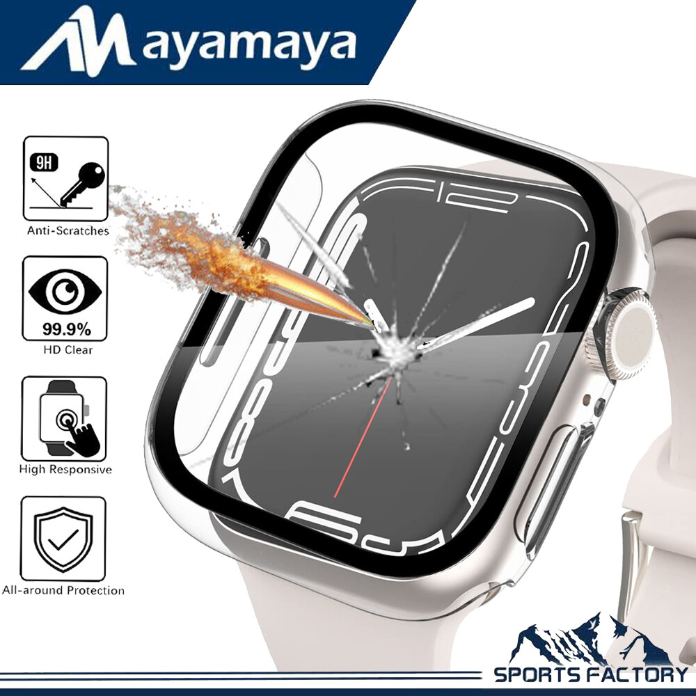 For Apple Watch Series 8 Full Tempered Glass Screen Protector Case Cover 41/45MM