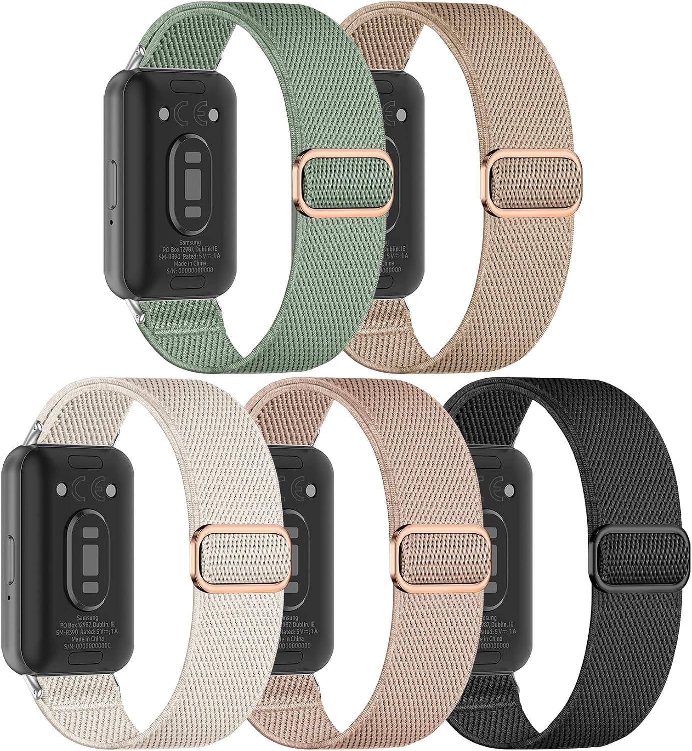 5 Pack Adjustable Nylon Bands for Samsung Galaxy Fit 3 SM-R390 Smartwatch