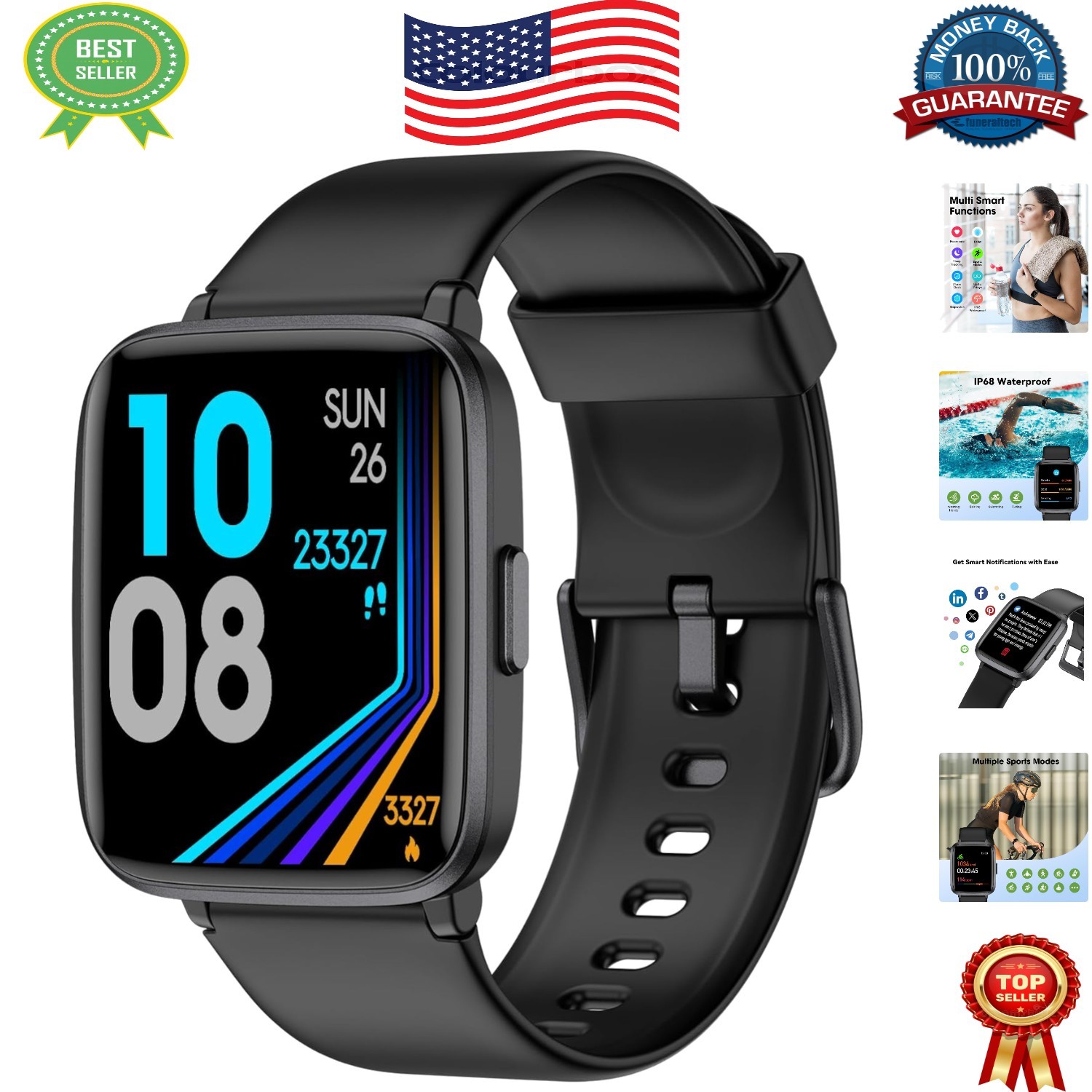 Stylish Fitness Watch: Waterproof Tracker with Notifications & Multi-Sport