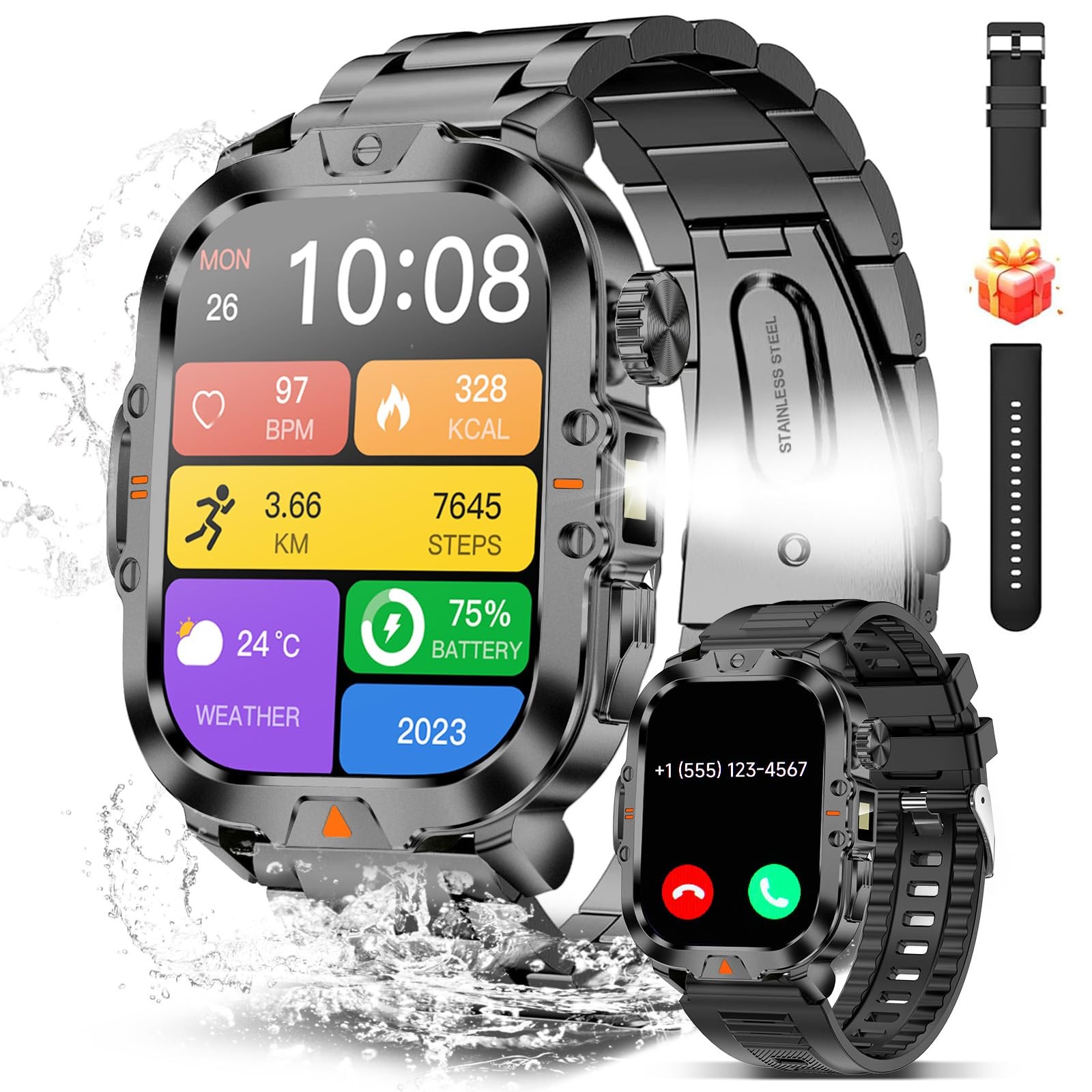 Smart Watch for Men Military Answer/Make 2.01″ Display 170+ Sports Modes Fitn…