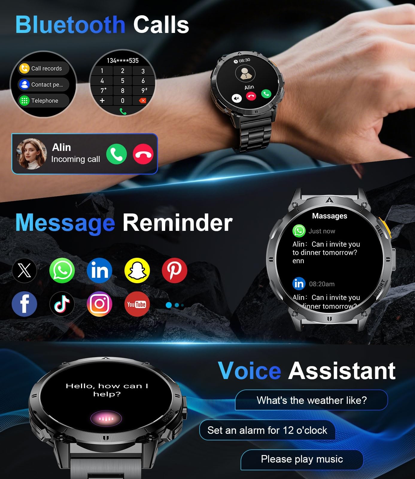 Military Smart Watches for Men, with 730mAh/1.62″ AMOLED Screen/Flashlight/He…