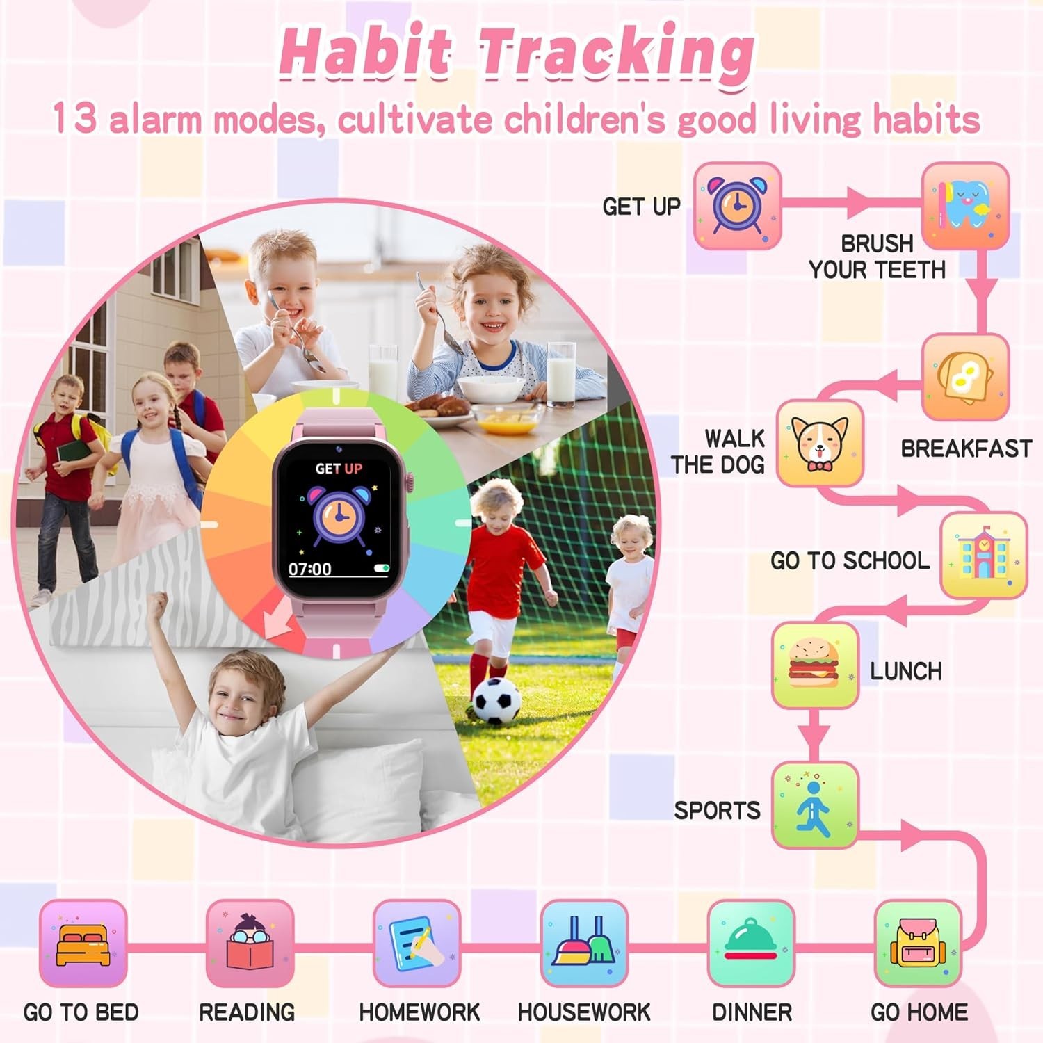 Kids Smart Watches Girls Gift Age 3-12, Kids Watch with 32 Games HD Touchscreen
