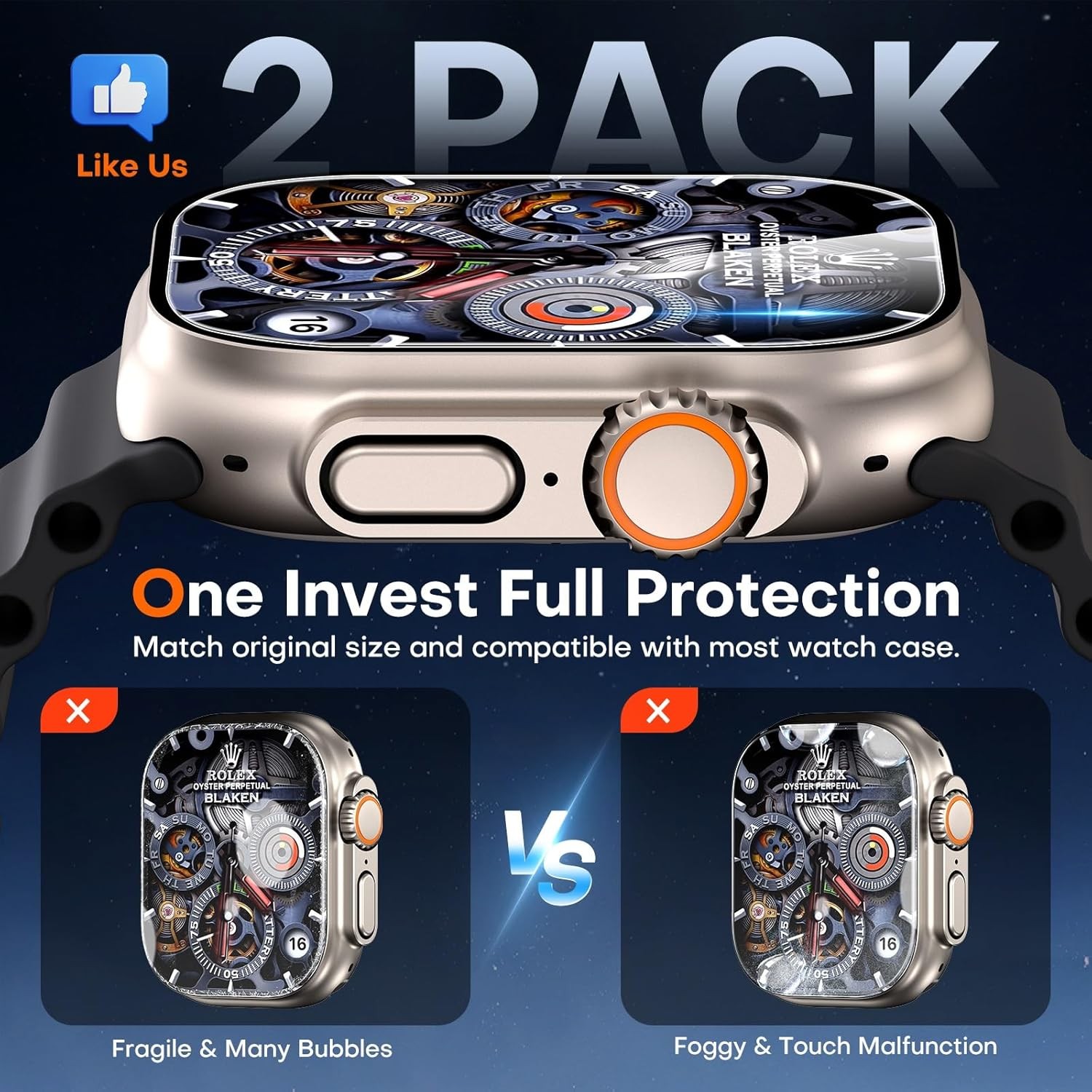 2-Pack Bubble Free Screen Protector for Apple Watch Ultra 49mm with Micro-curved
