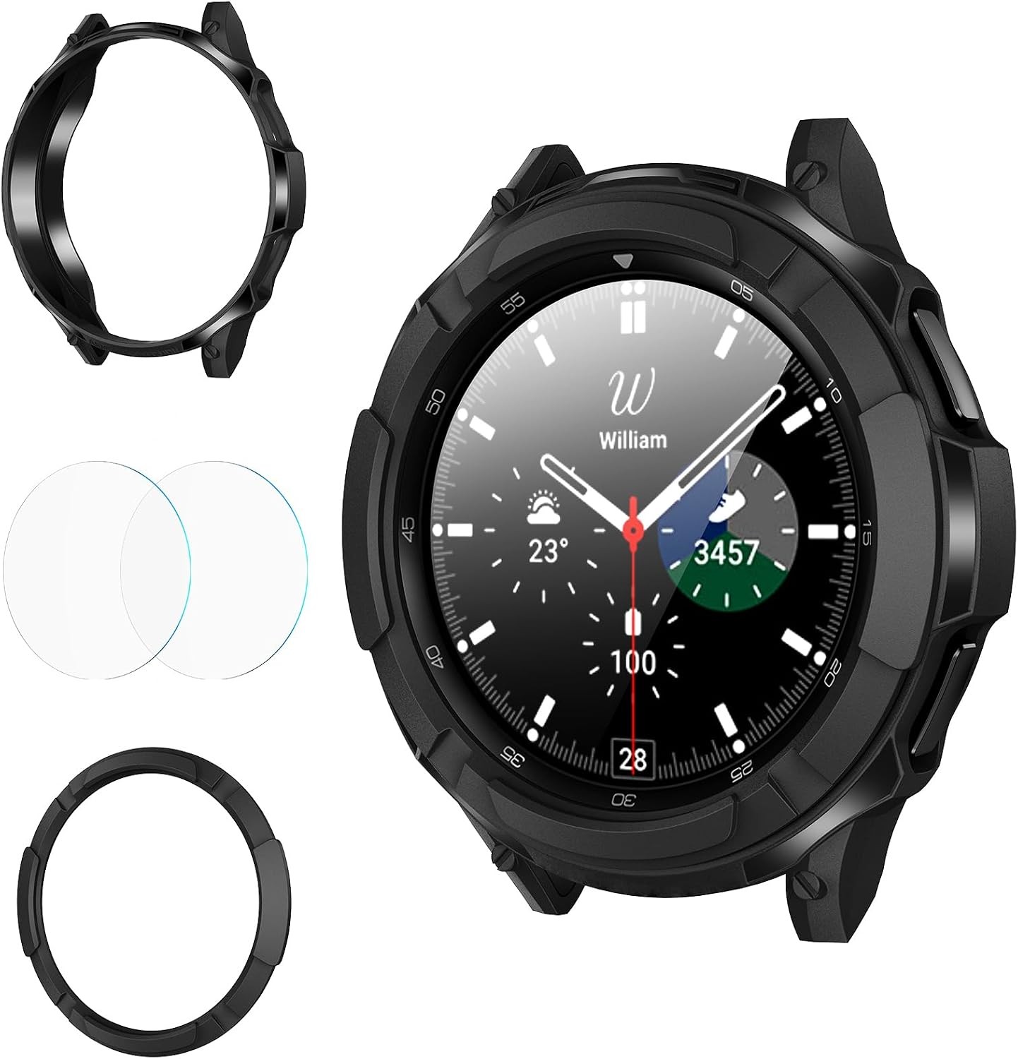 TPU Armor Bumper Case 3 in 1 Set for Galaxy Watch 4 46mm + Glass Protector Films