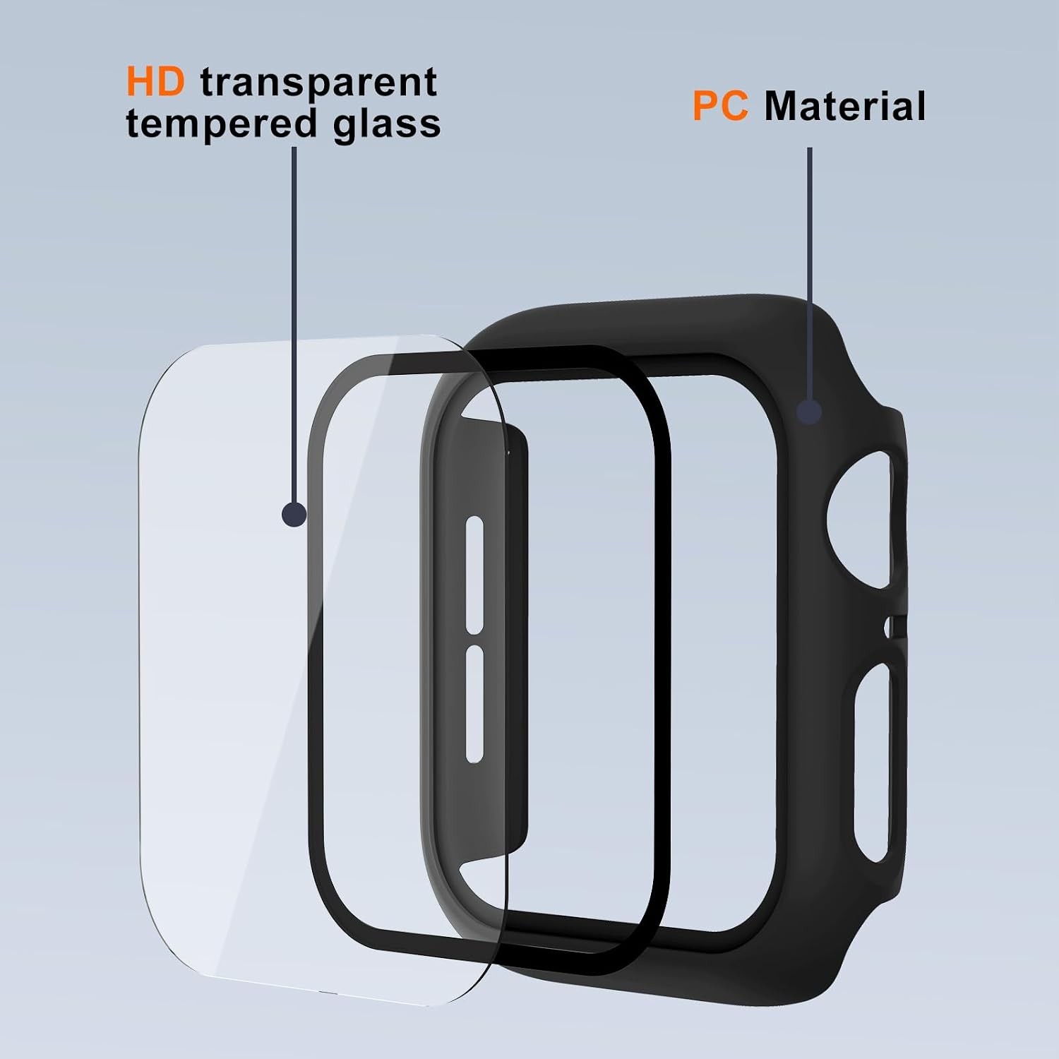 2 Pack Slim Guard Bumper Case with Tempered Glass for Apple Watch SE 3(2025) 44m