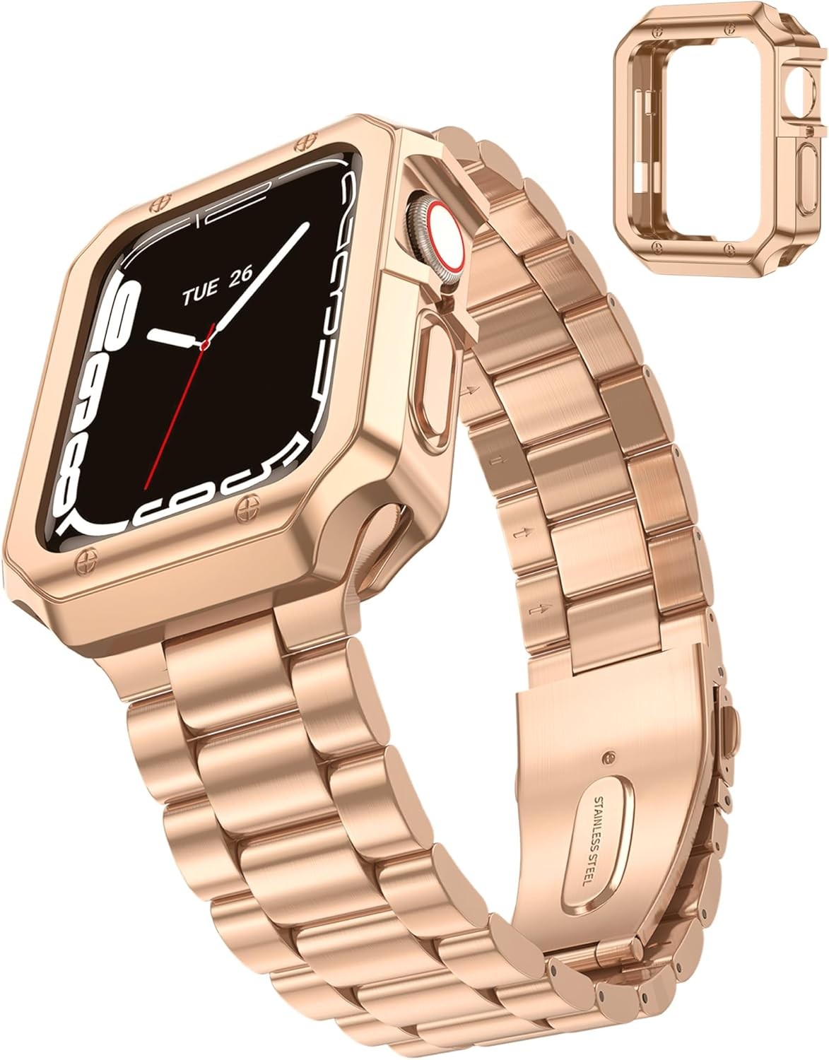 Stainless Steel Metal iWatch Band with TPU Case for Apple Watch 45mm 44mm