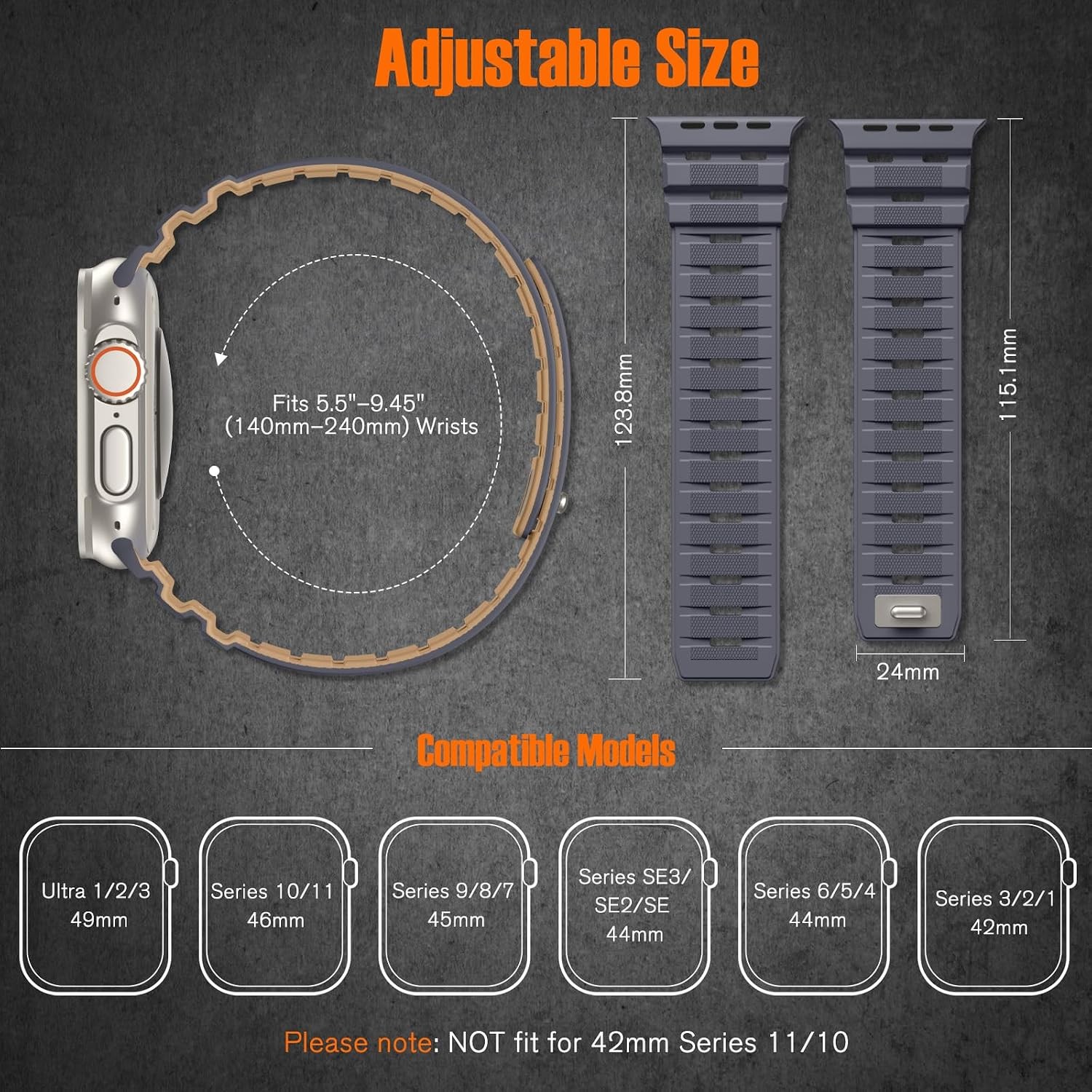 Soft Silicone Two-Toned Strap for Apple Watch 44mm 45mm 46mm 49mm, Breathable De