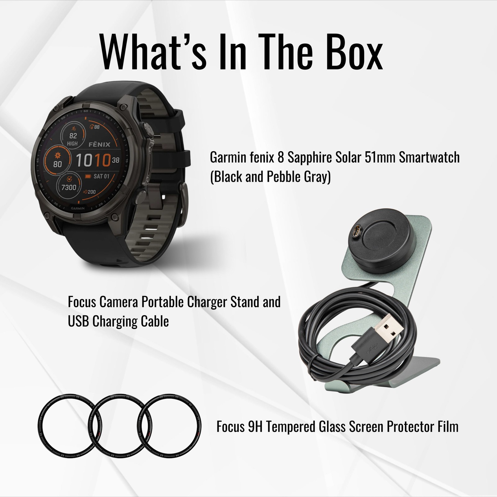 Garmin Fenix 8 Sapphire Solar 51mm Smartwatch Bundle (Black Pebble Gray)