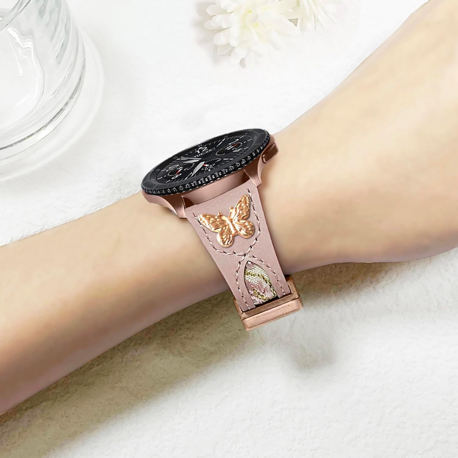 Rose Pink Soft Leather Band for Samsung Galaxy Watch 6 Classic 43mm & 47mm