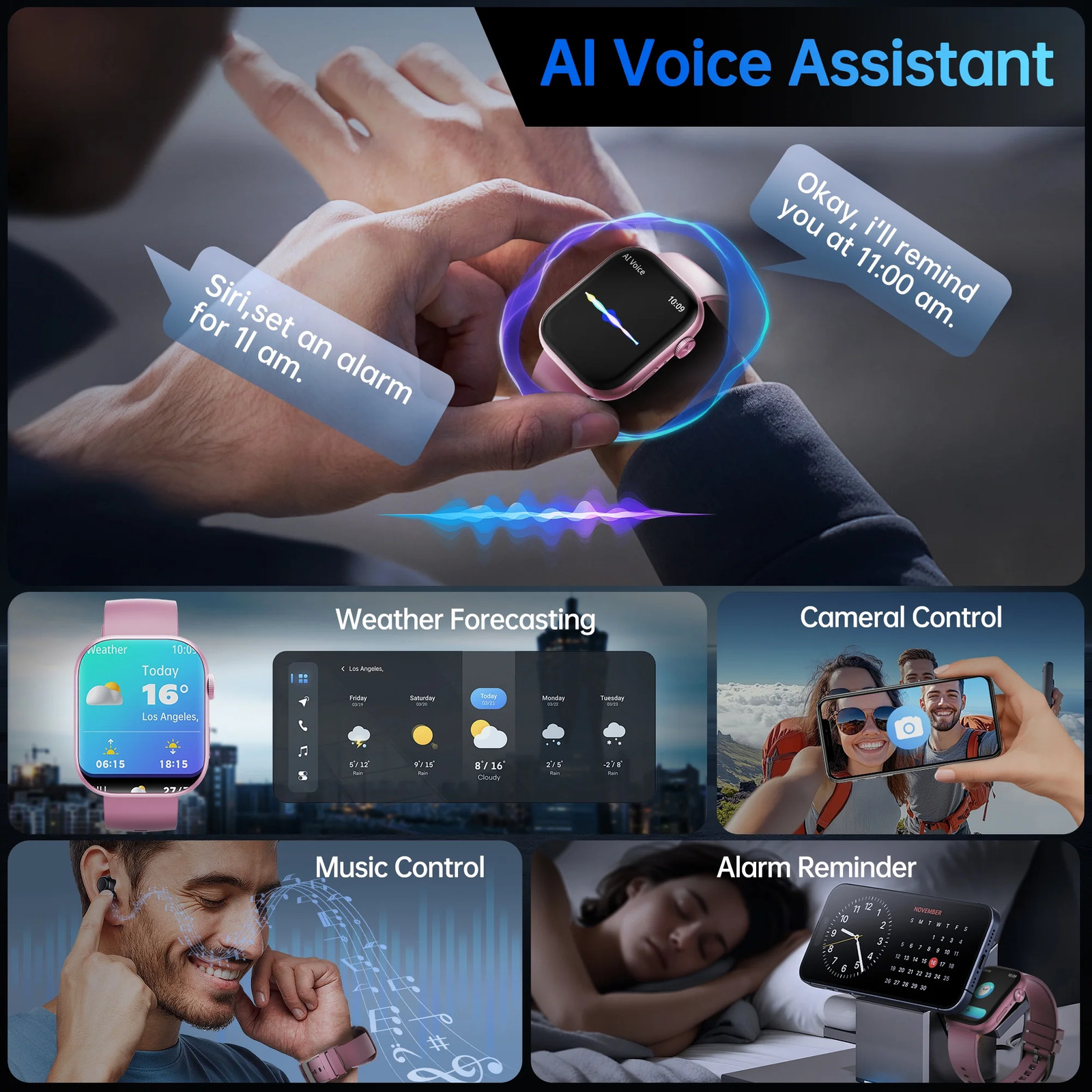 STA Smart Watch, 2.01″ HD Color Screen with 3D Curved Glass, Bluetooth 5.3, 180+