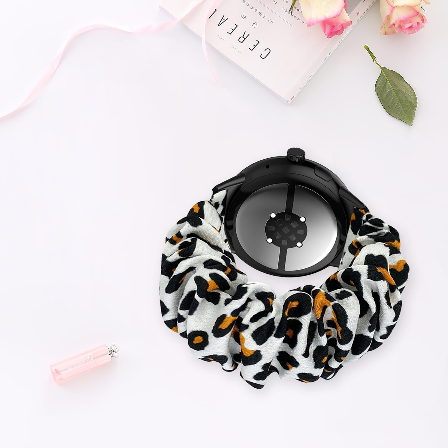 Leopard Print Stretchy Scrunchie Strap for Google Pixel Watch 3 41mm Bands