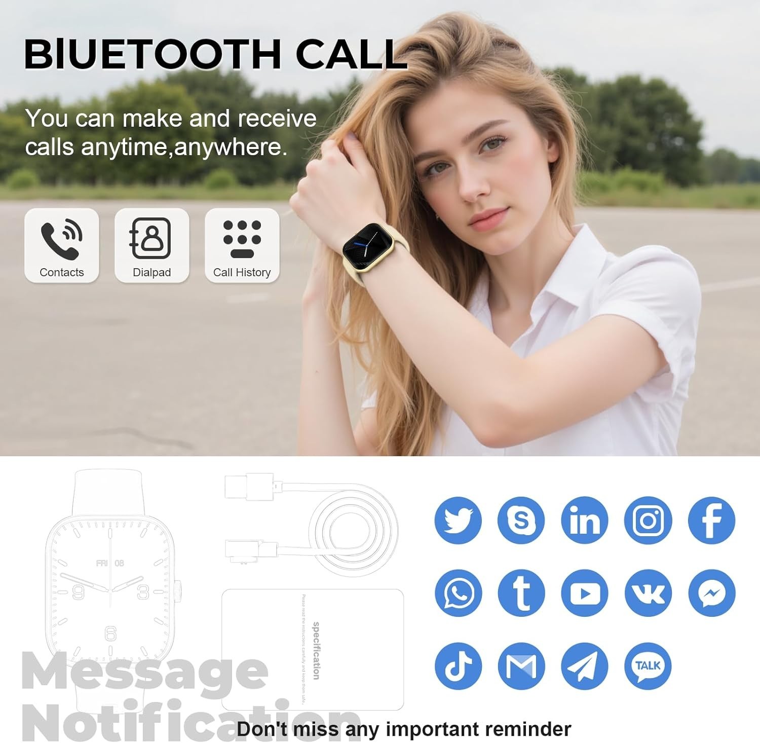 Reloj Inteligente Para iPhone Android De Mujer Smart Watch Pantalla Táct NEW US.