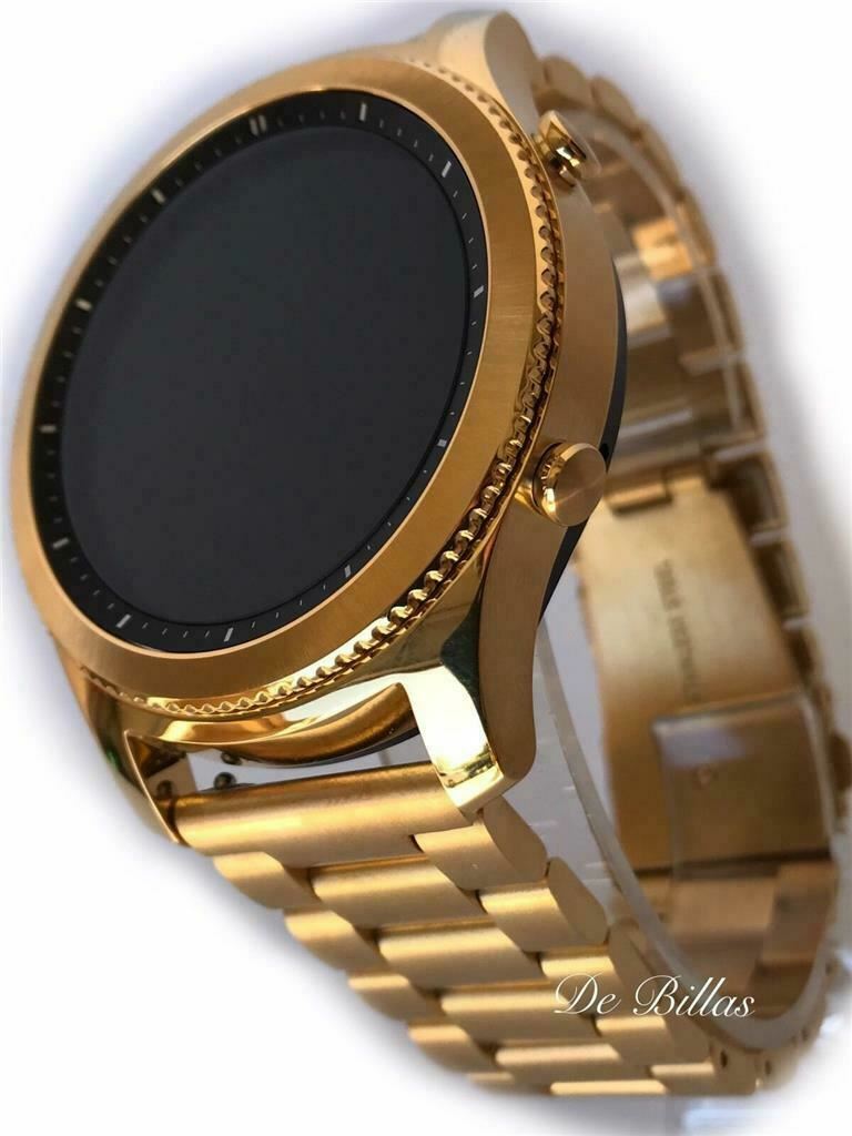 24K GOLD Plated Samsung Gear S3 Classic Gold Link Band Smart Watch CUSTOM