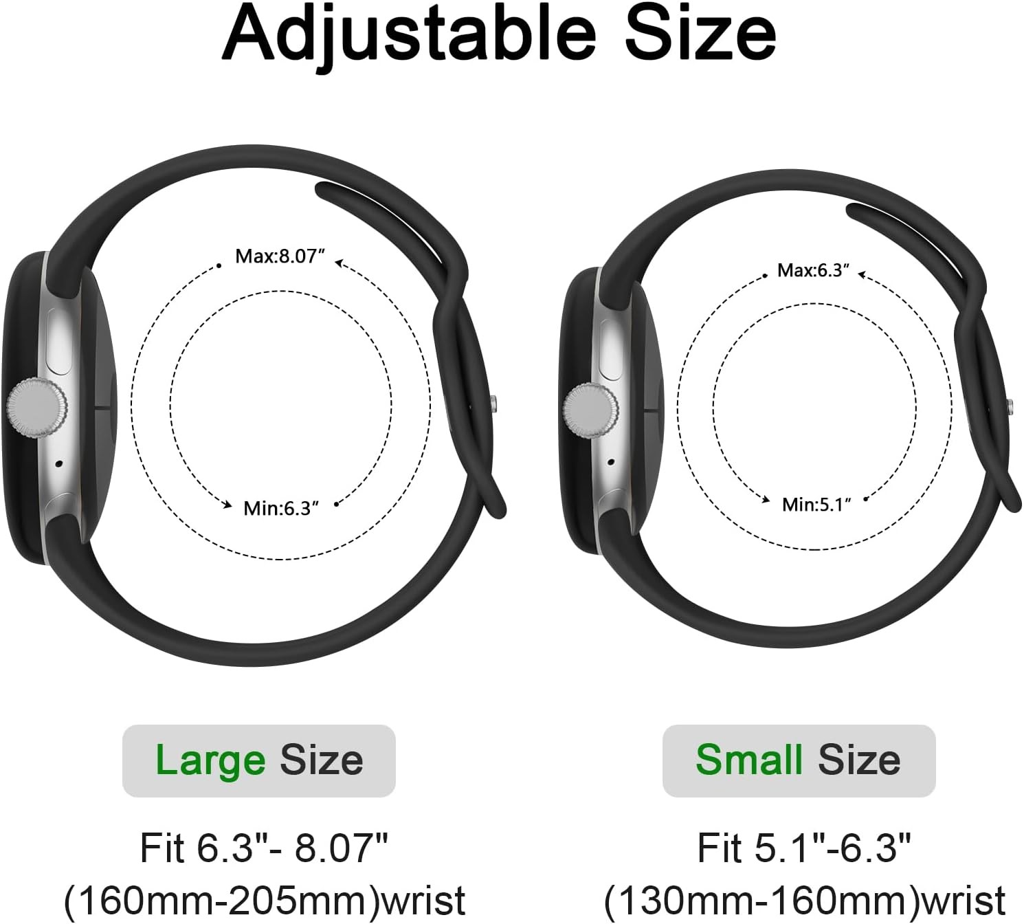 Black Soft Silicone Replacement Band for Google Pixel Watch 2/3 (41mm) Sports St