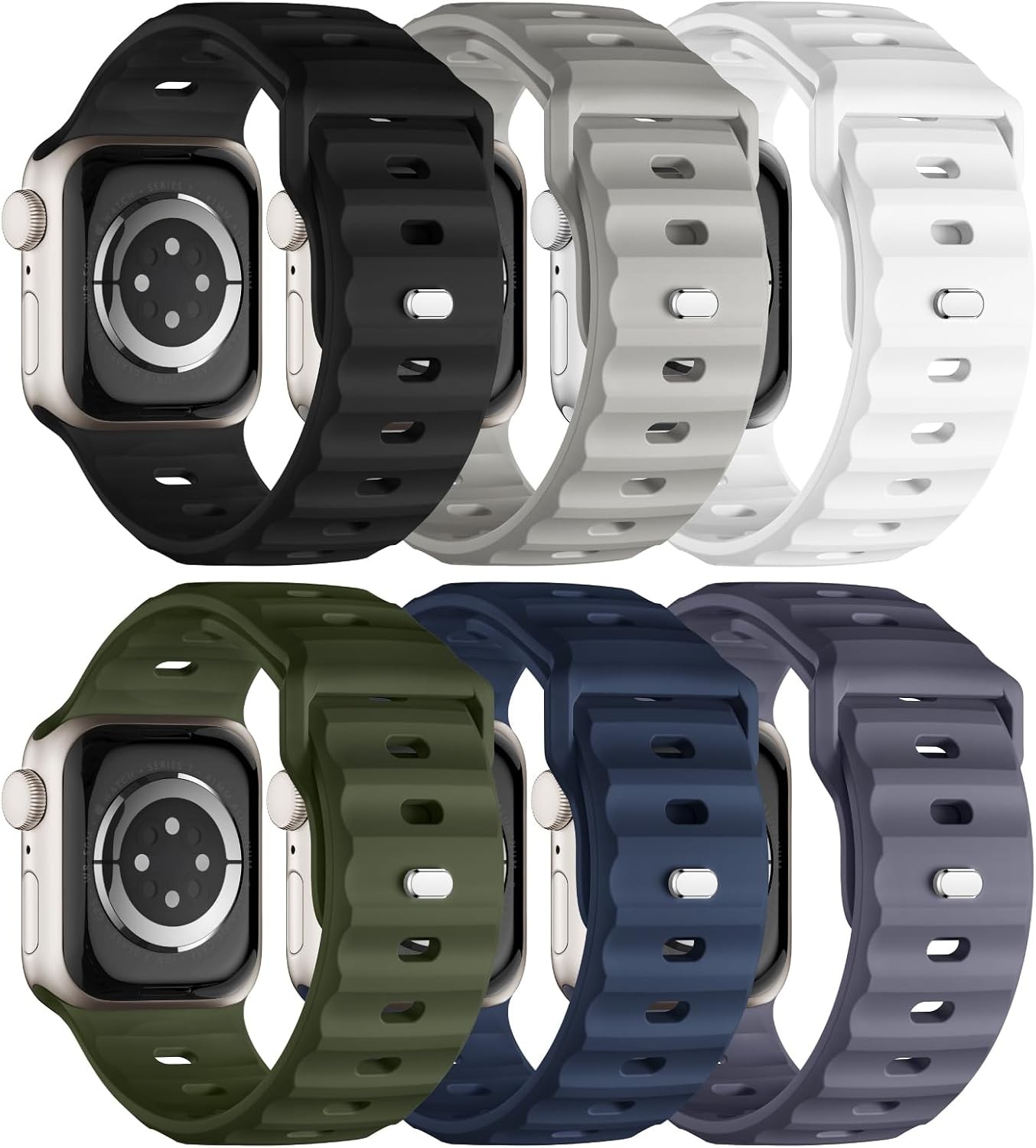 6-Pack Waterproof Silicone Bands for Apple Watch Ultra 49mm Series Compatible