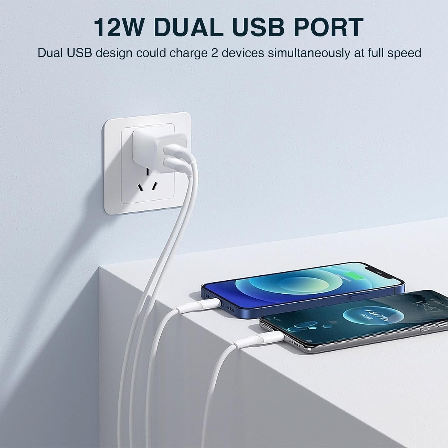 Fast Charging USB Wall Charger Block, Dual Port Power Adapter for iPhone 14 and