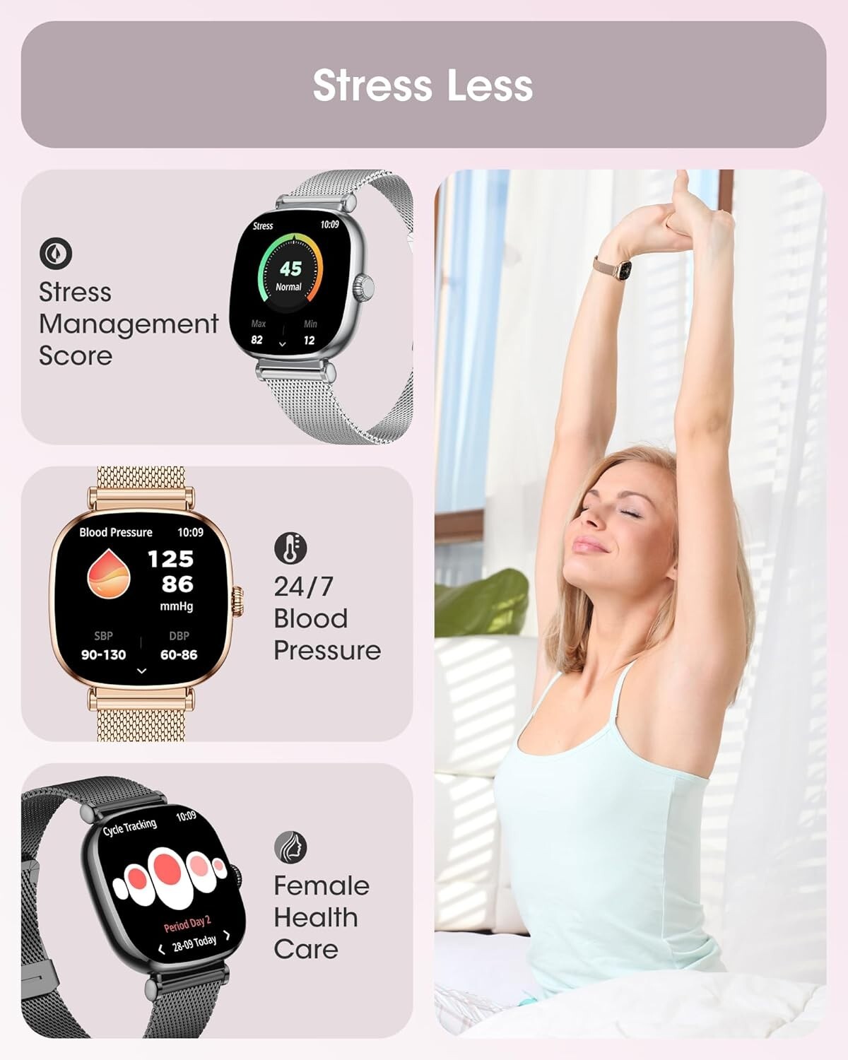 Free Bracelet and Strap Smart Watches for Women AMOLED 1.7″ for iPhone Android