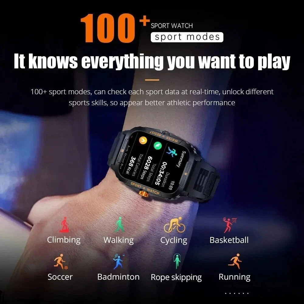 1.96″ Bluetooth Smart Watch Fitness Tracker for iPhone Android Heart Rate IP67
