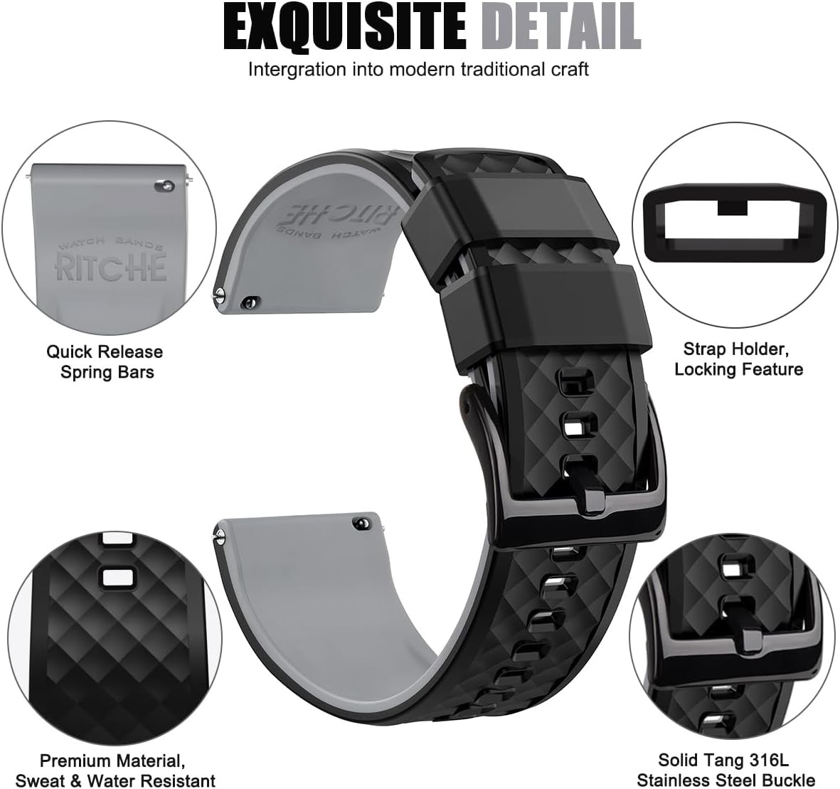 Silicone Watch Bands Case for Men 18mm 20mm 22mm 24mm Quick Release Rubber