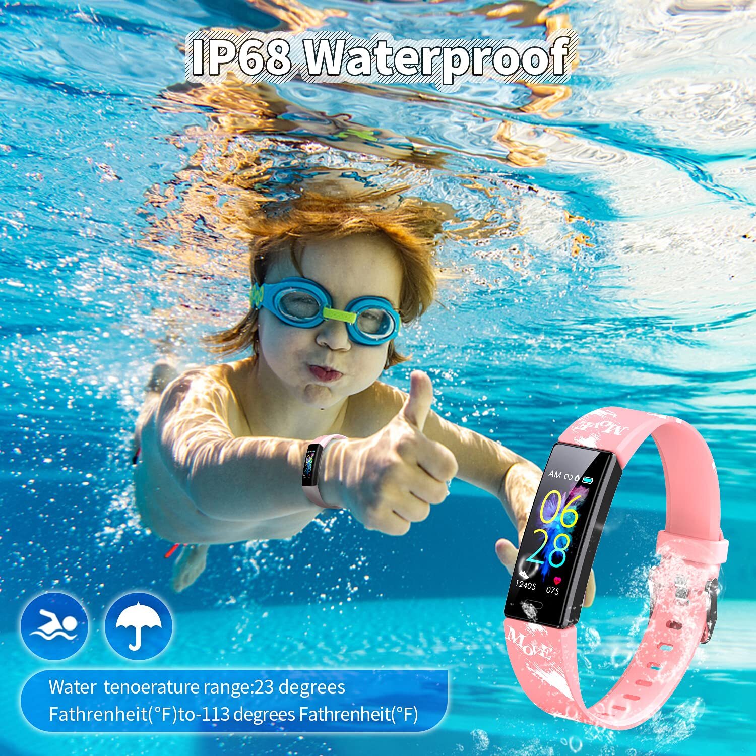 Kids Fitness Tracker Watch with Pedometer IP68 Waterproof 11 Sport Modes