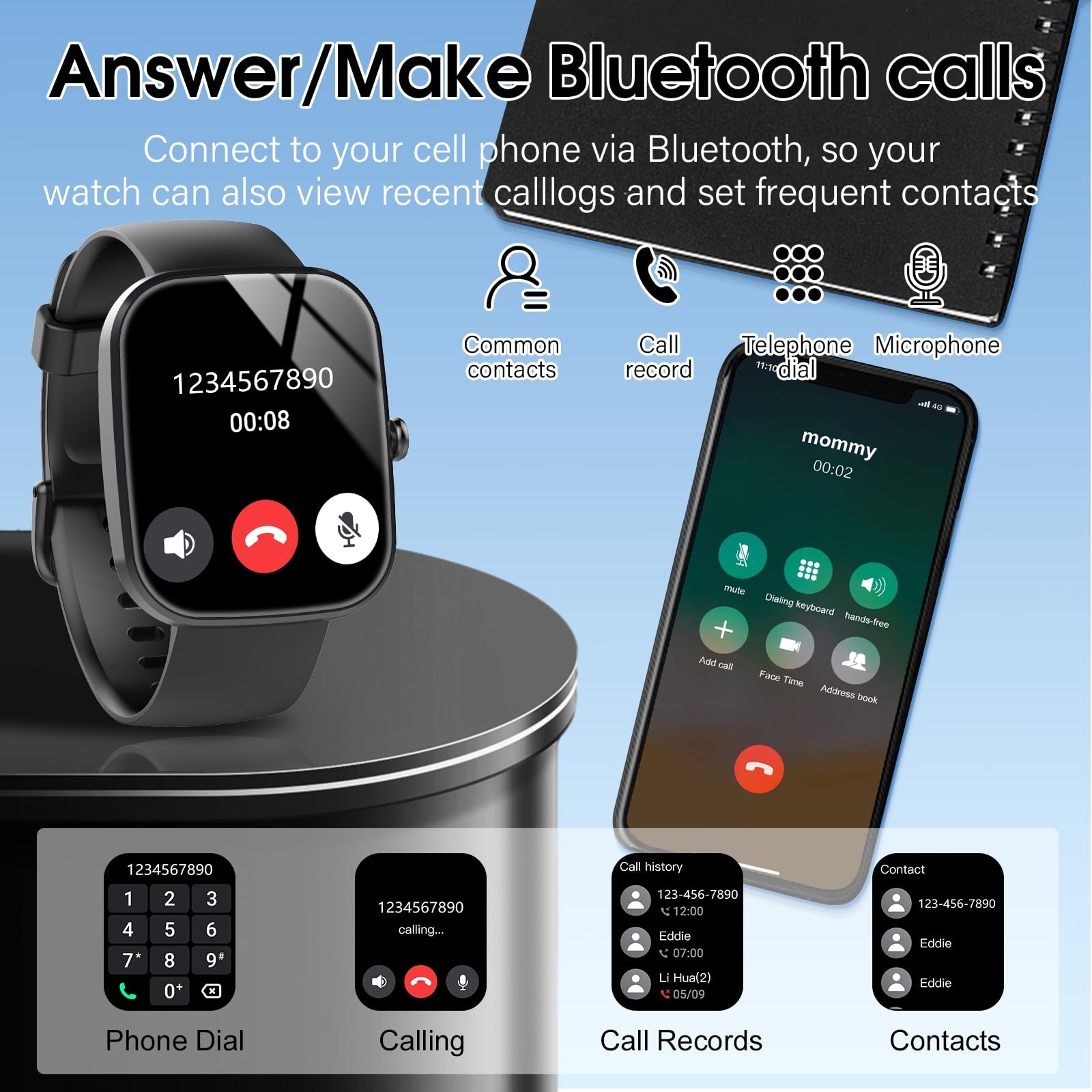 for Men (Answer/Make ), 1.91″ HD Screen Heart Rate/Sleep/Steps Monitor Black