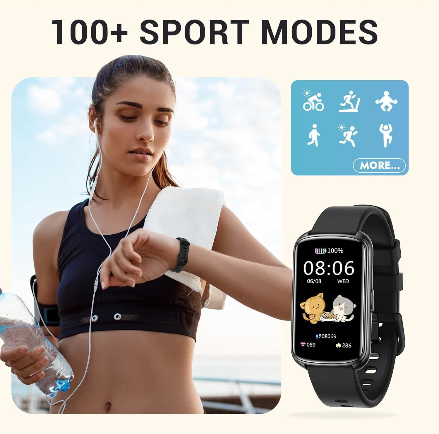 1.47” Waterproof Smartwatch – Heart Rate & Blood Oxygen Activity Tracker
