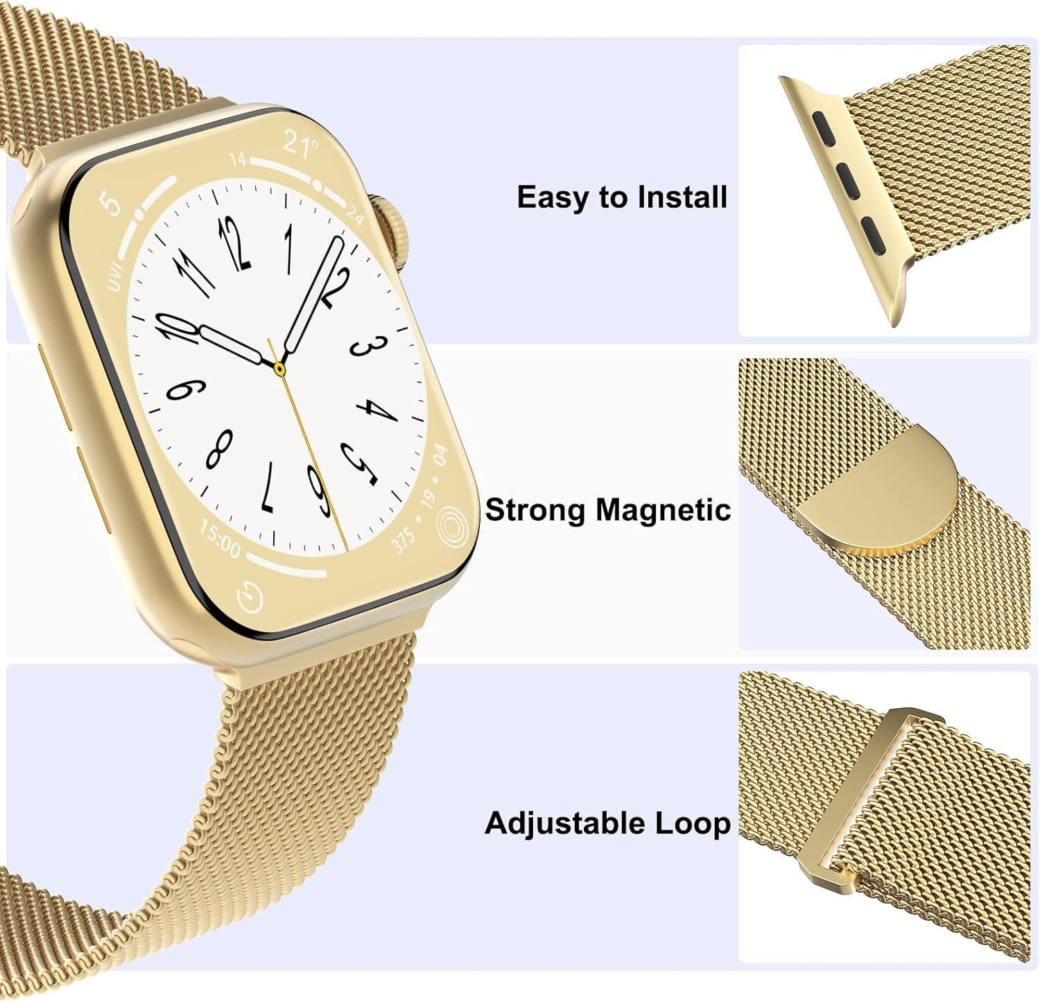 3 Pack Metal Mesh Bands for Apple Watch 38mm 40mm 41mm 42mm 44mm 45mm 46mm 49mm