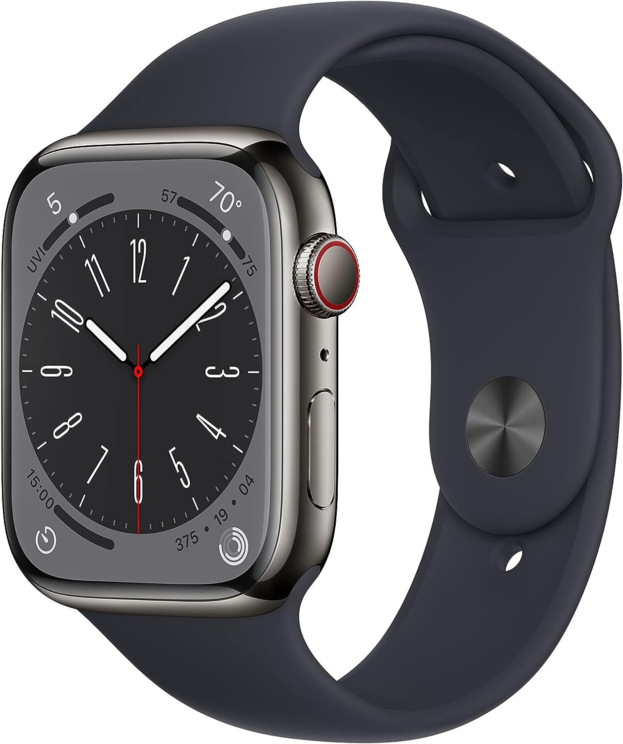 Apple Watch Series 8 GPS+LTE 45MM Stainless Steel Case Midnight Sport Band