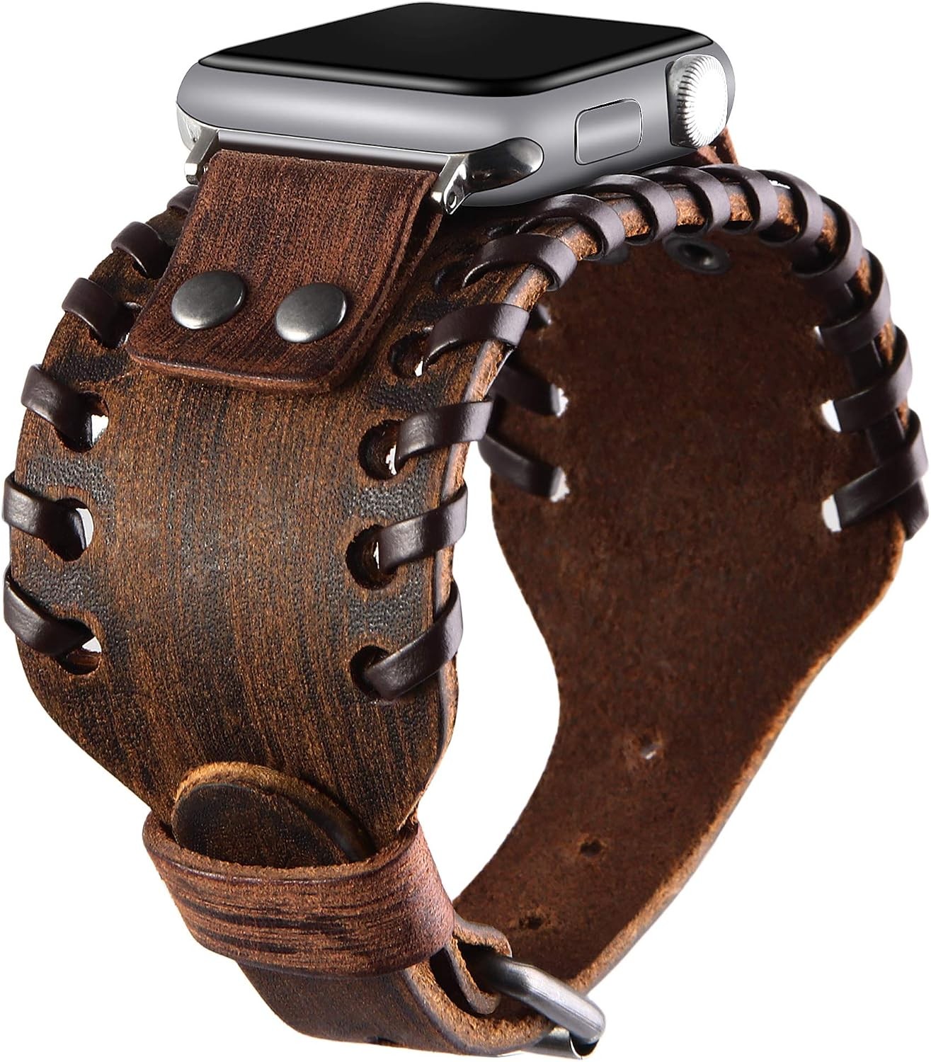 Wide Cuff Leather Band for Apple Watch Ultra 38mm 40mm 41mm 42mm 44mm 45mm 49mm