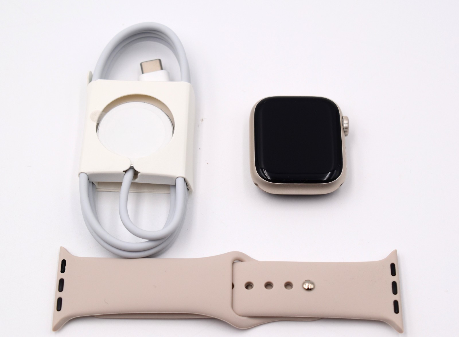 Apple Watch Series 9 41mm Cell S/M Band Starlight Aluminum – (HEAVILY SCRATCHED)