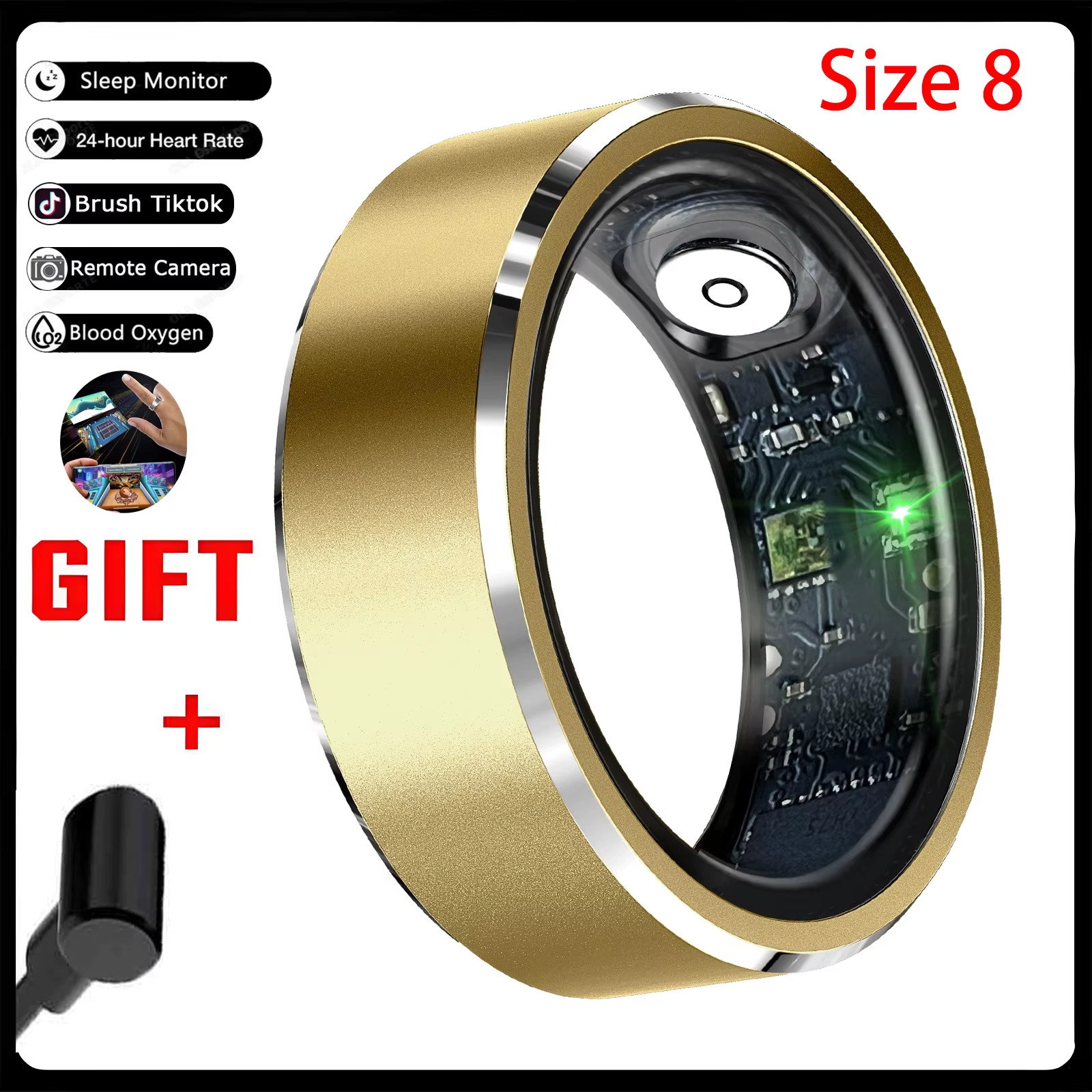 Smart Ring Gesture Control Function 5ATM Waterproof Heart Rate Blood Pressure Ox