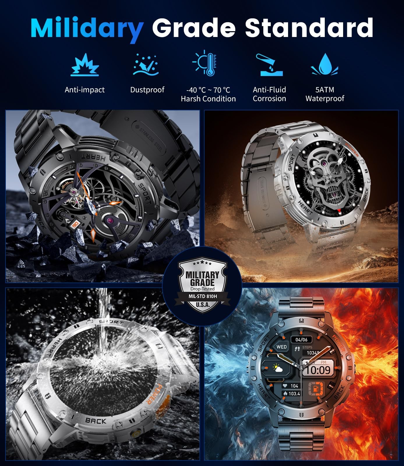 LIGE EF5-A Military Smart Watch Men 1.43″ AMOLED 5ATM Waterproof Calls 530mAh 3