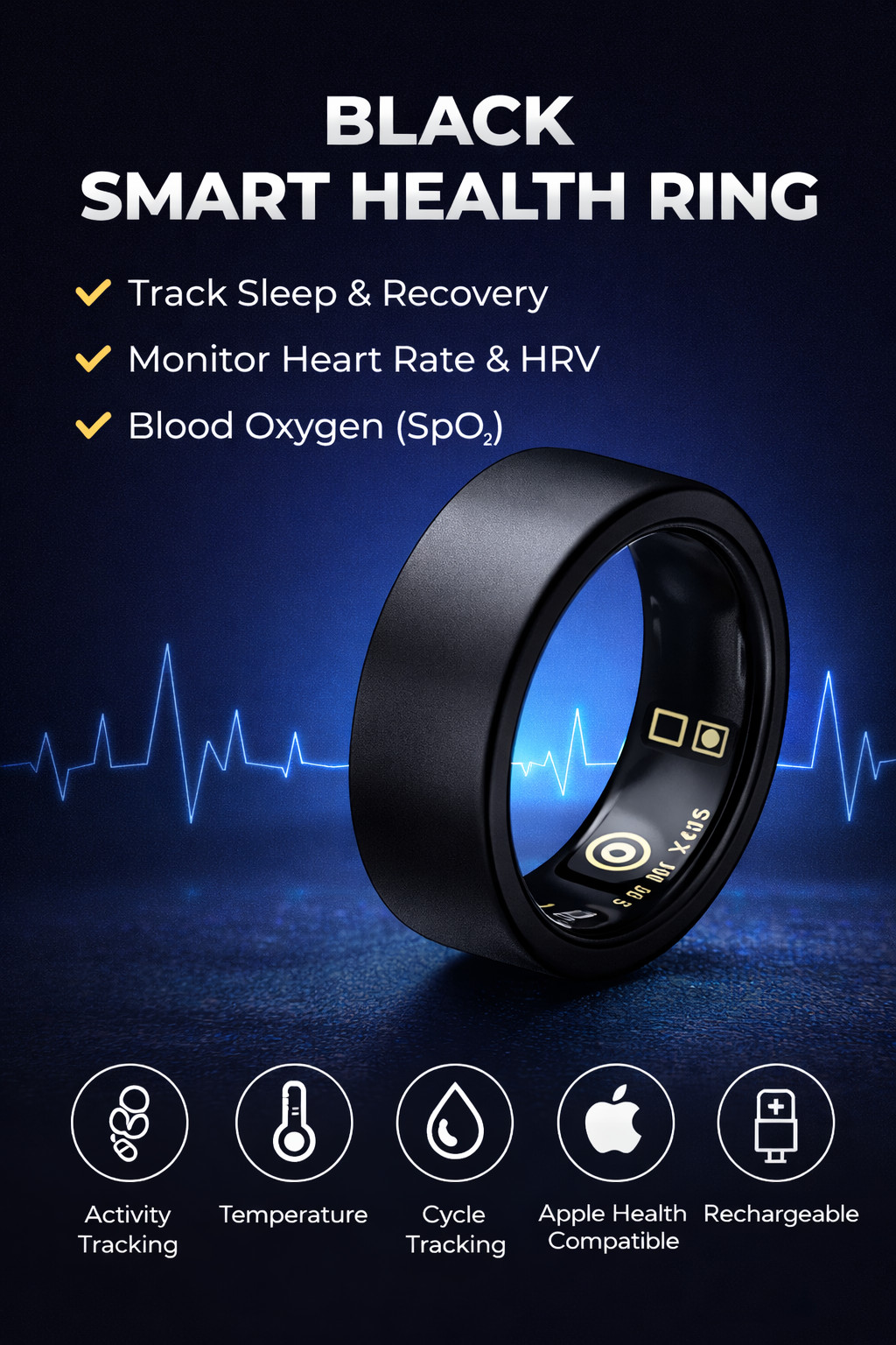 Smart Health Ring HRV Sleep Tracker SpO2 Activity Monitor Apple Android Oura