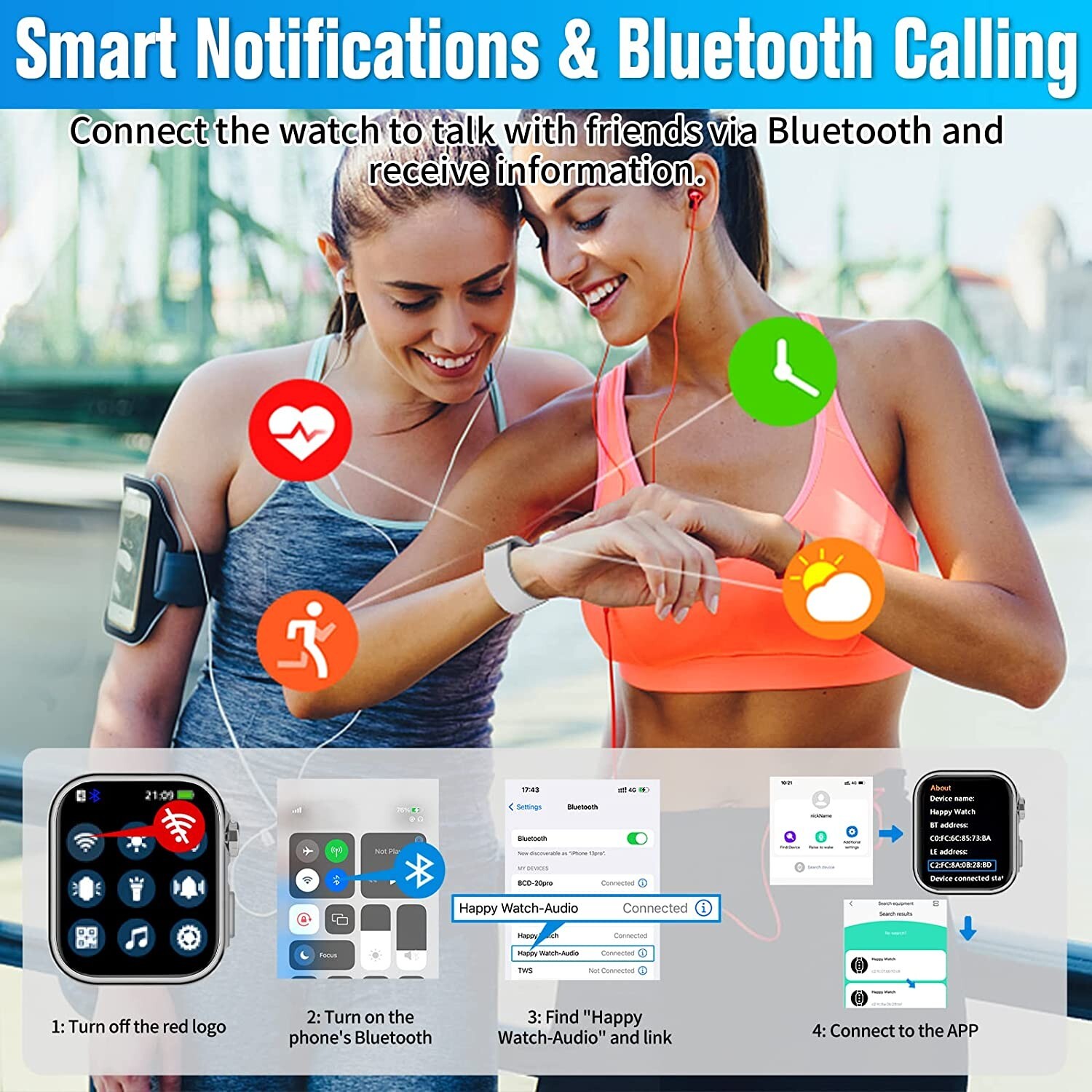 Smart Watch Android IOS 1.81 FullTouch Answer/Make Call/Heart Monitor Waterproof