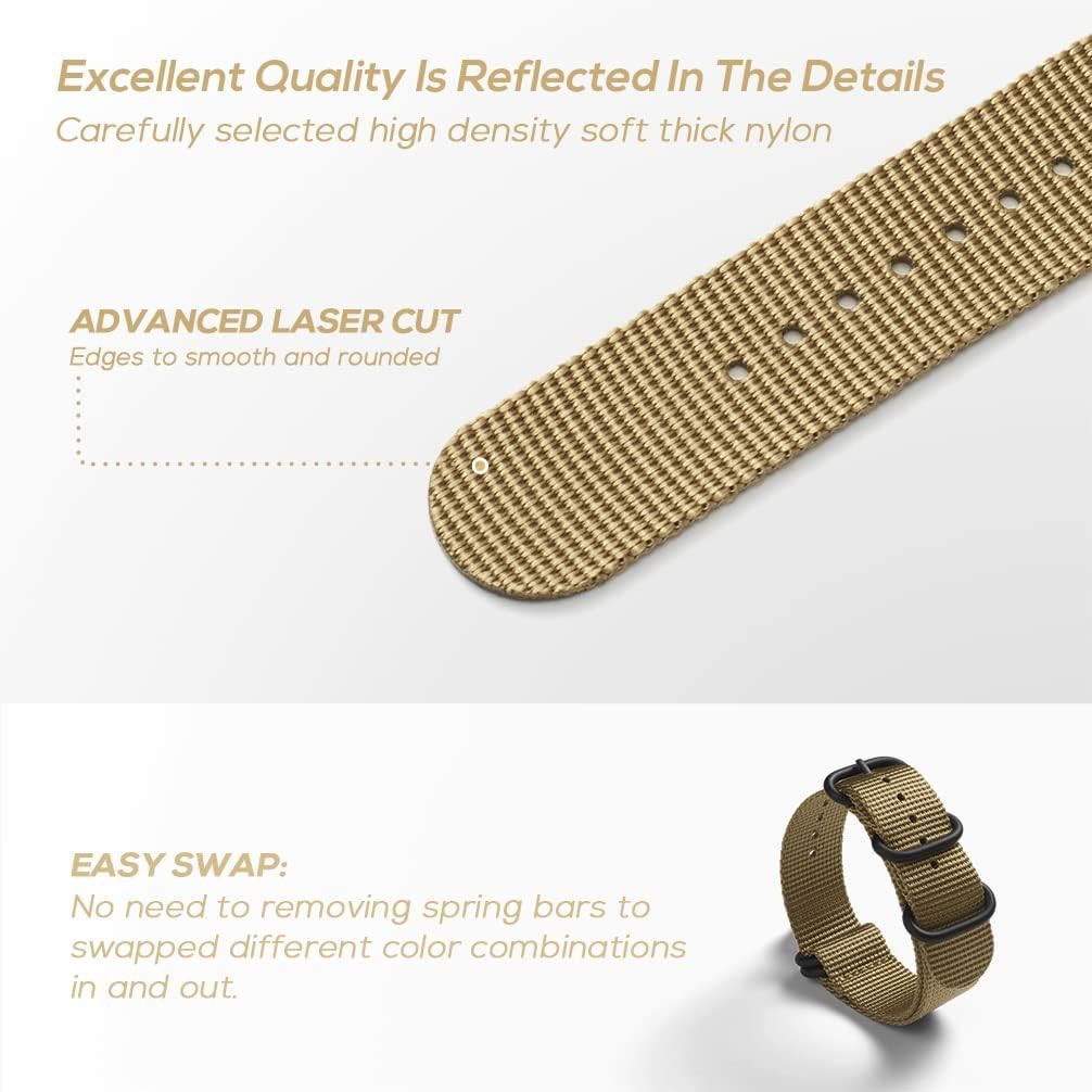 Thick Military Ballistic Nylon Watch Bands for Apple 18mm, 20mm, 22mm, 24mm