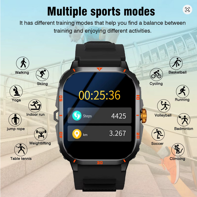2025 Smart Watch Men Bluetooth Call Fitness Tracker Dual Strap Step Counter Flas
