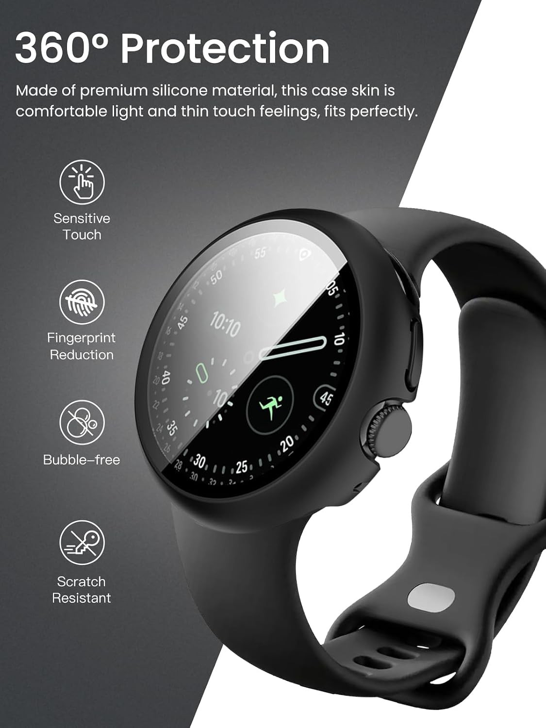 Tempered Glass Screen Protector and Hard PC Case for Google Pixel Watch 4 45mm