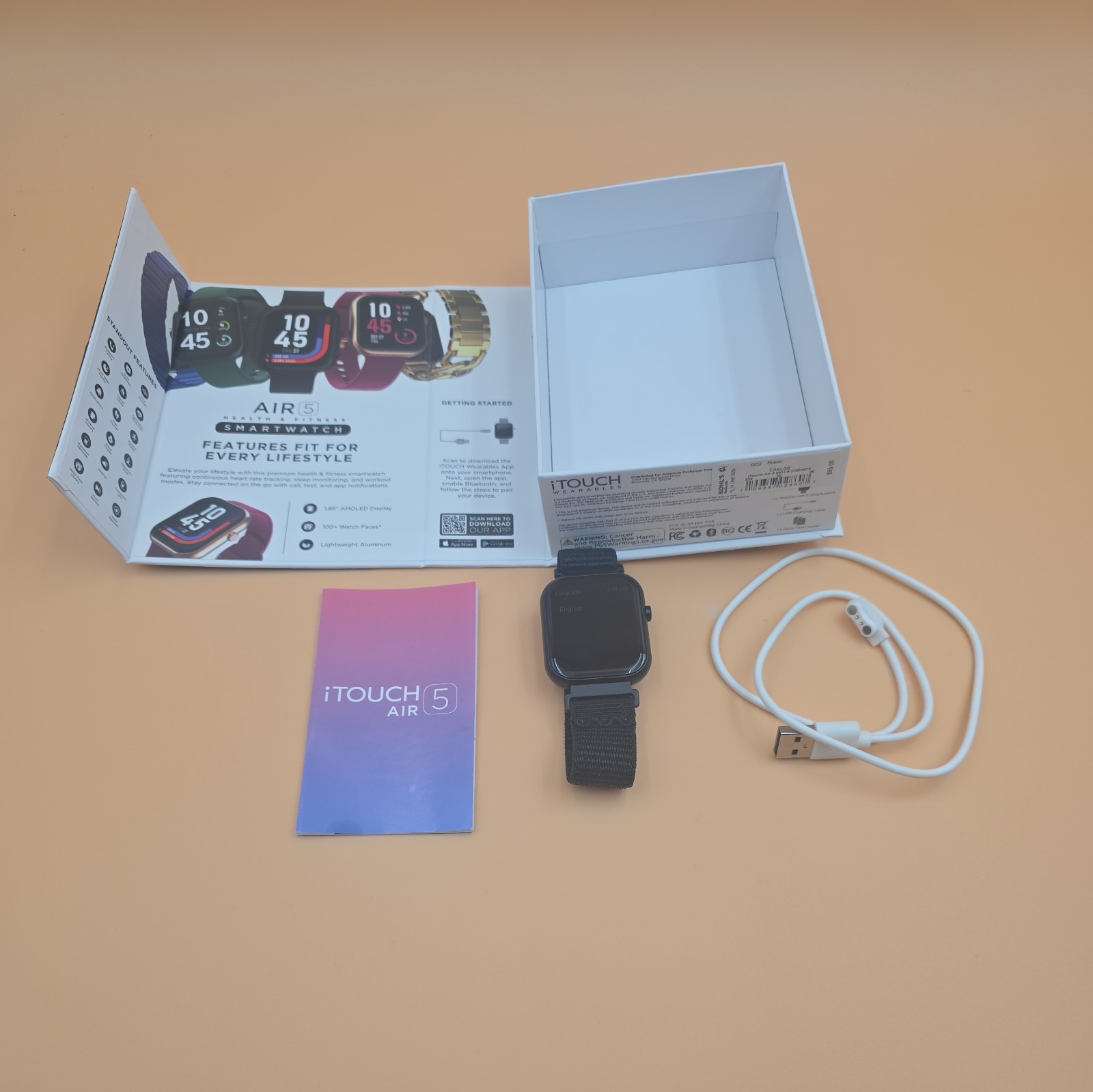 iTouch Air 5 Smartwatch 1.85″AMOLED Display (TA5L01) Black (8287) NEW