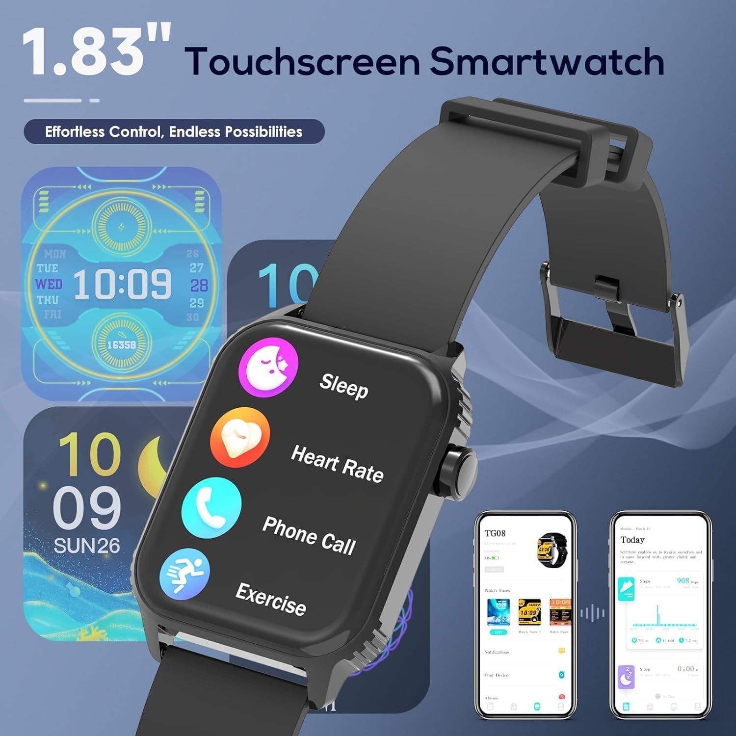 Smartwatch Men Alexa Built-in Fitness Tracker Bluetooth Call 1.83″ Jet Black