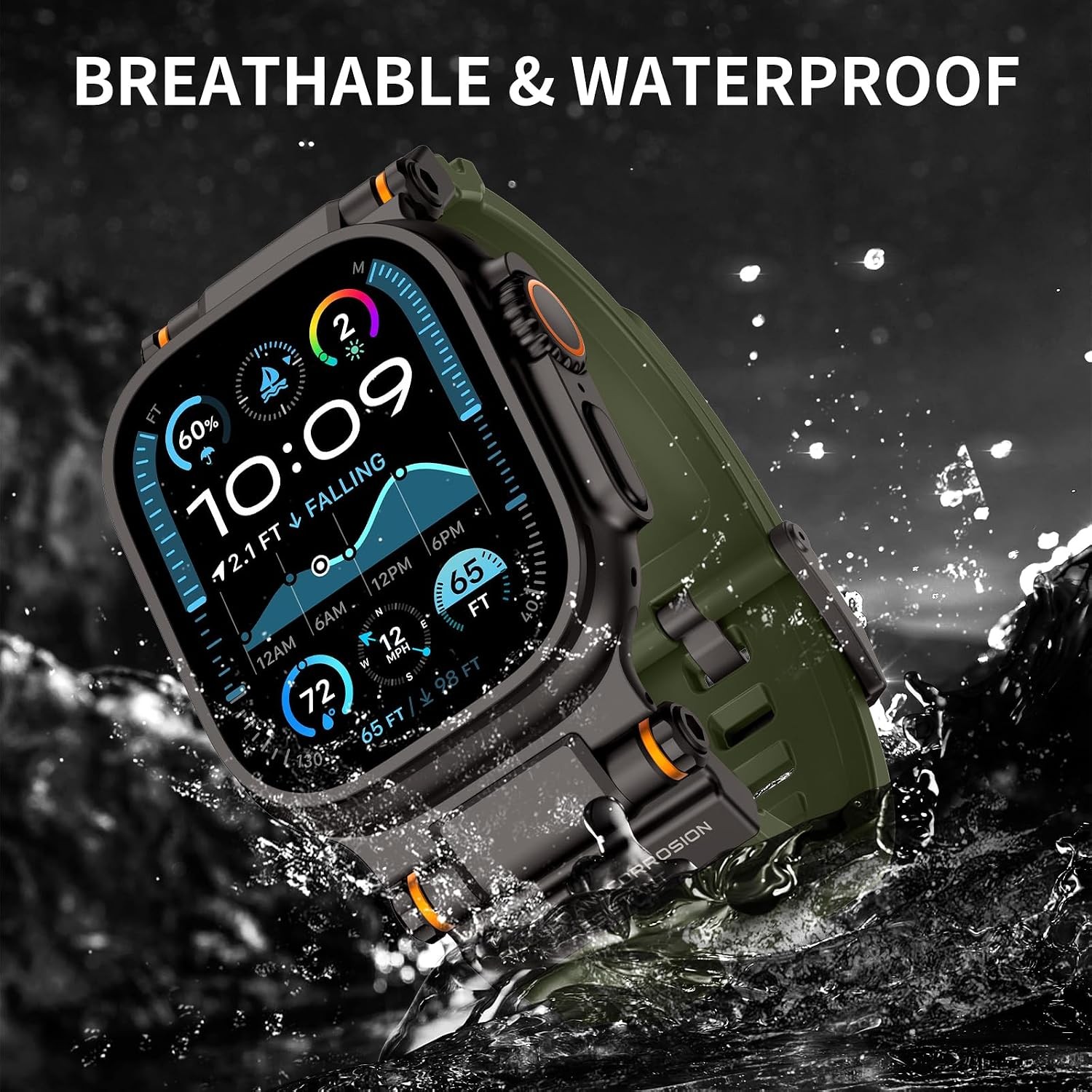 Metal and Silicone Strap Compatible with Apple Watch Ultra 49mm, Army Green/Blac