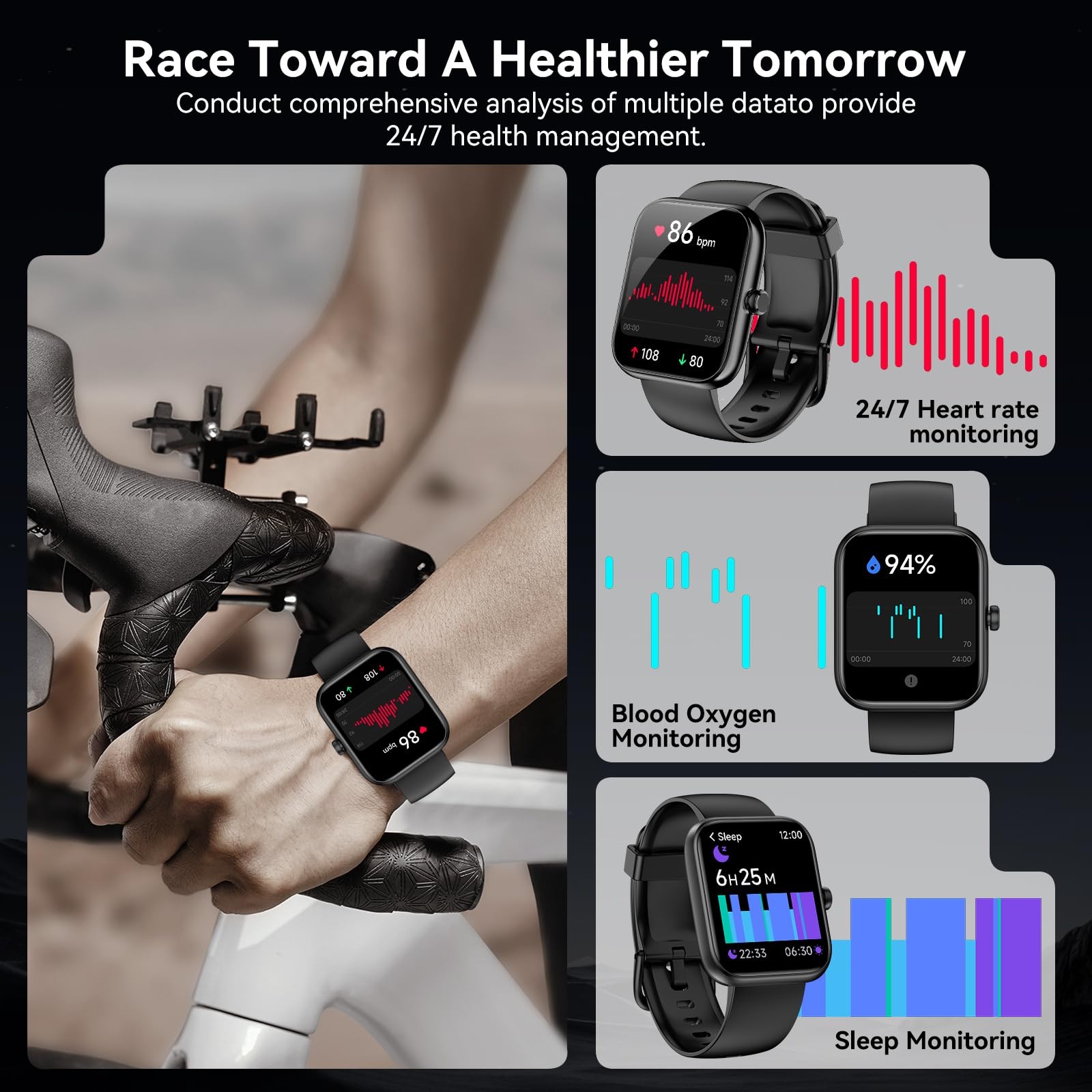 Smart Watch with Alexa Built-in, 1.83″ HD Touchscreen Fitness Tracker, Blueto…