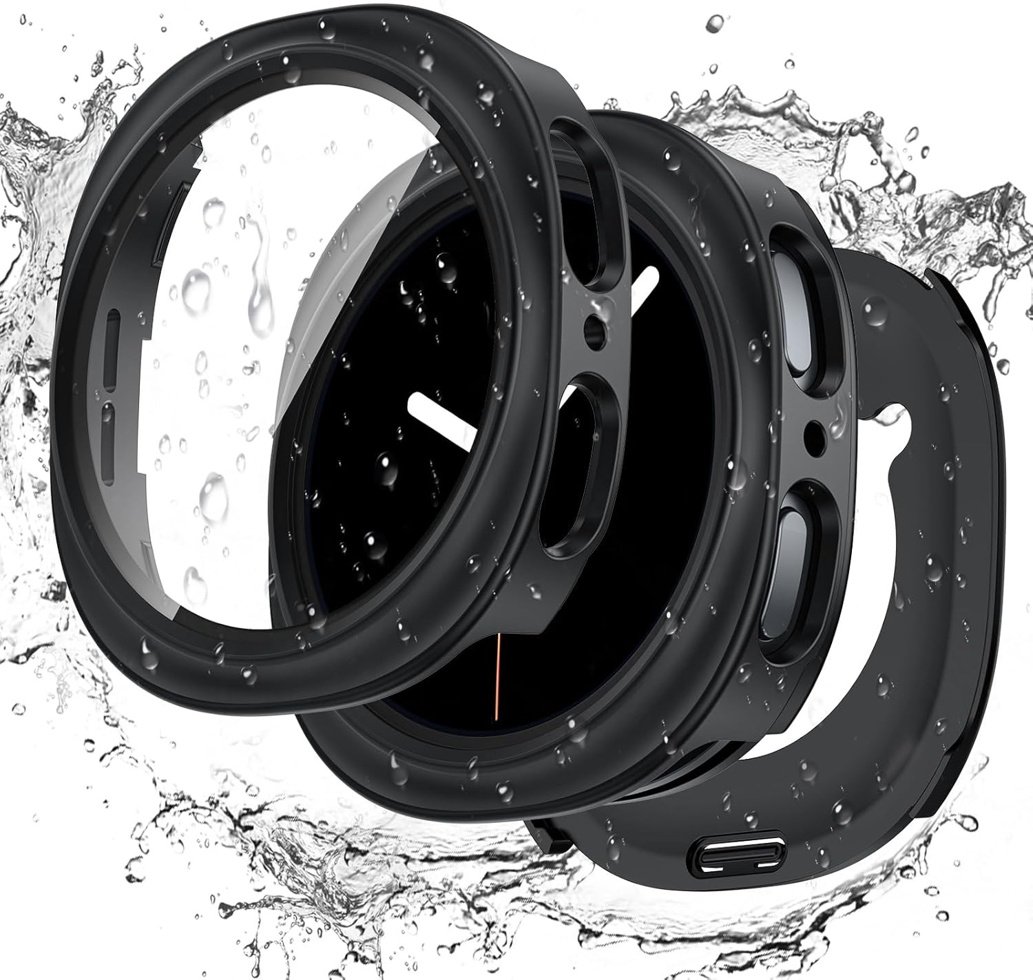 2 in 1 Waterproof Case for Galaxy Watch 8 7 6 5 4 FE 44mm 40mm Tempered Glass