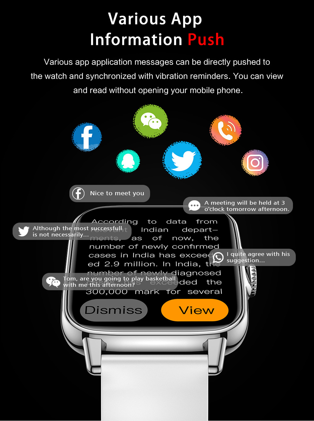 Touch Screen Bluetooth Smart Watch Call Reminder Bracelet for Android iOS Phone