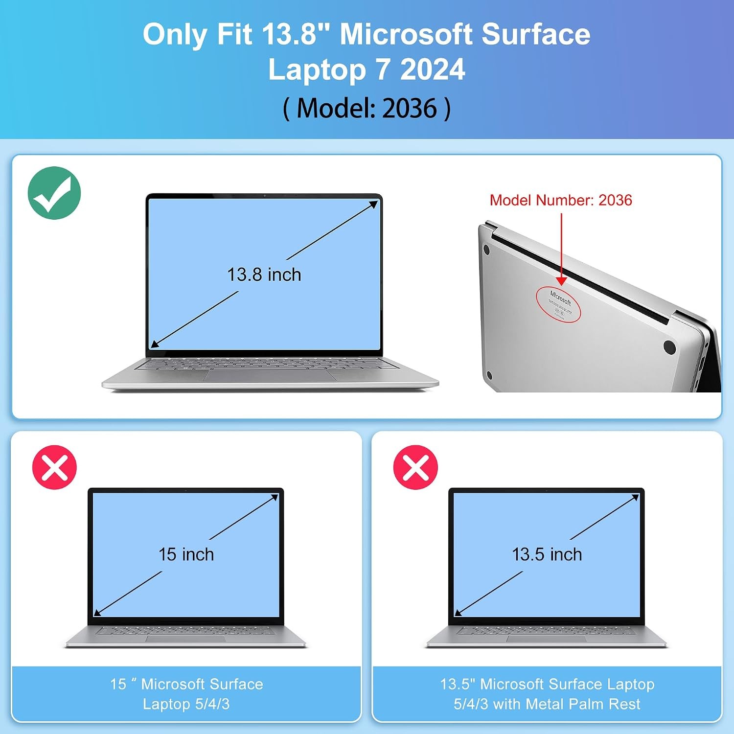 Case for Microsoft Surface Laptop 8/7 13.8 Inch Cover with Keyboard Cover & Scre