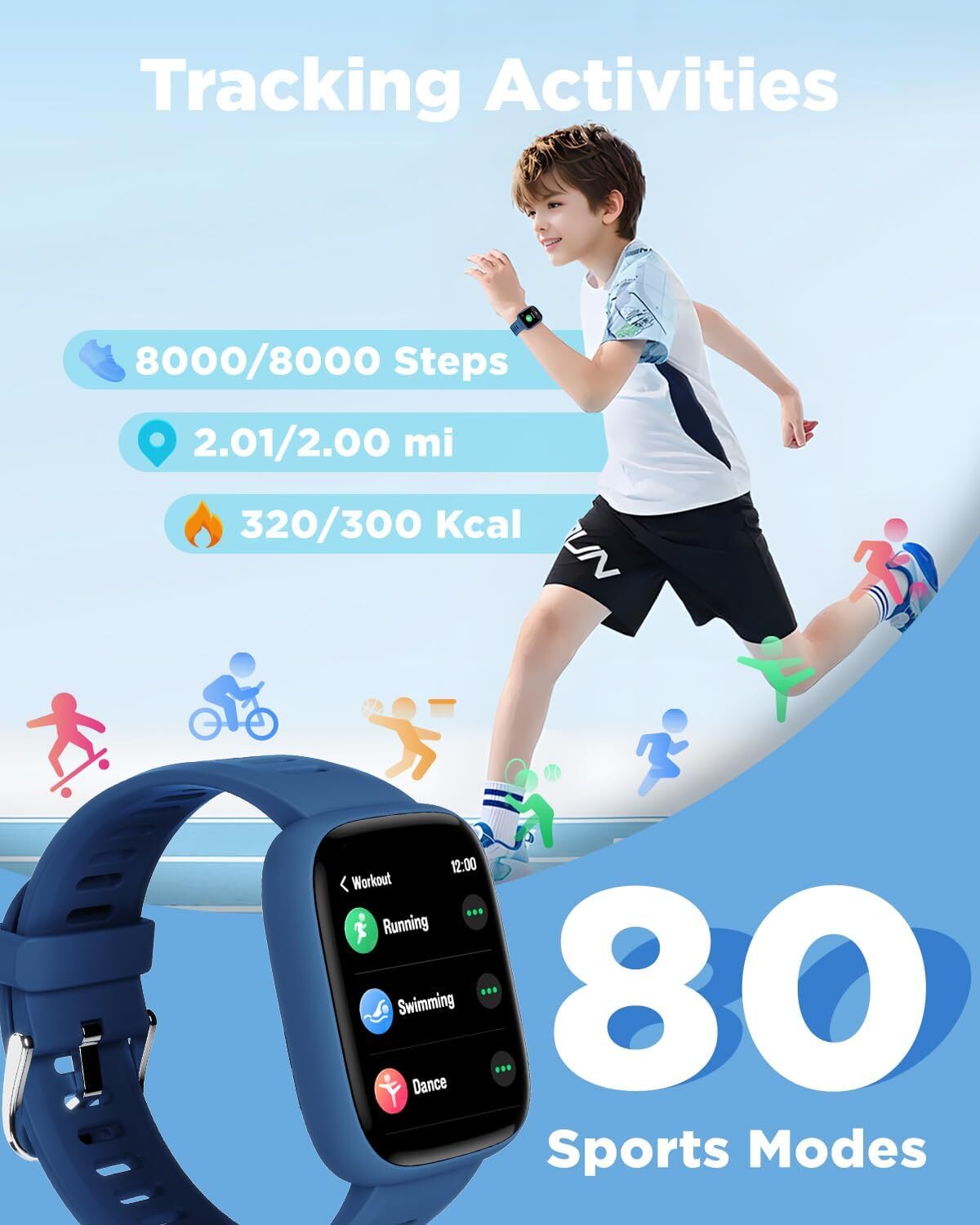 Smart Watch for Kids 1.8″ Fitness Tracker Watch Pedometer Puzzle Games for Kids
