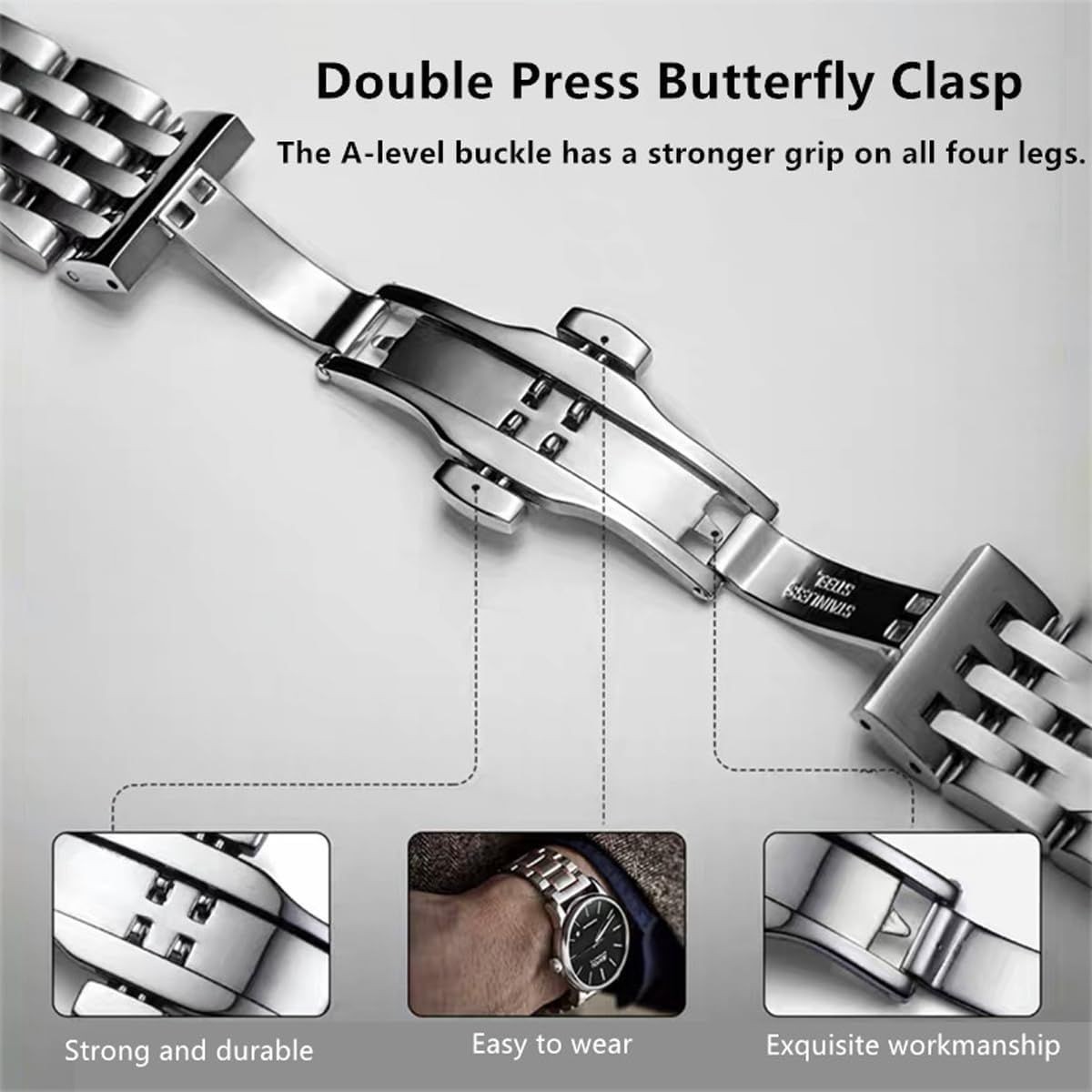 Strap Only For Universal Metal Watch Band 14mm 15mm 16mm 17mm 18mm 19mm 20mm 21m