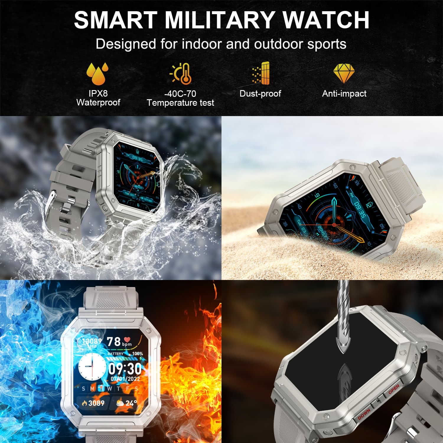 Kimeag Smart Watch Men Fitness Tracker Military Smart Watches Men Digital Mens