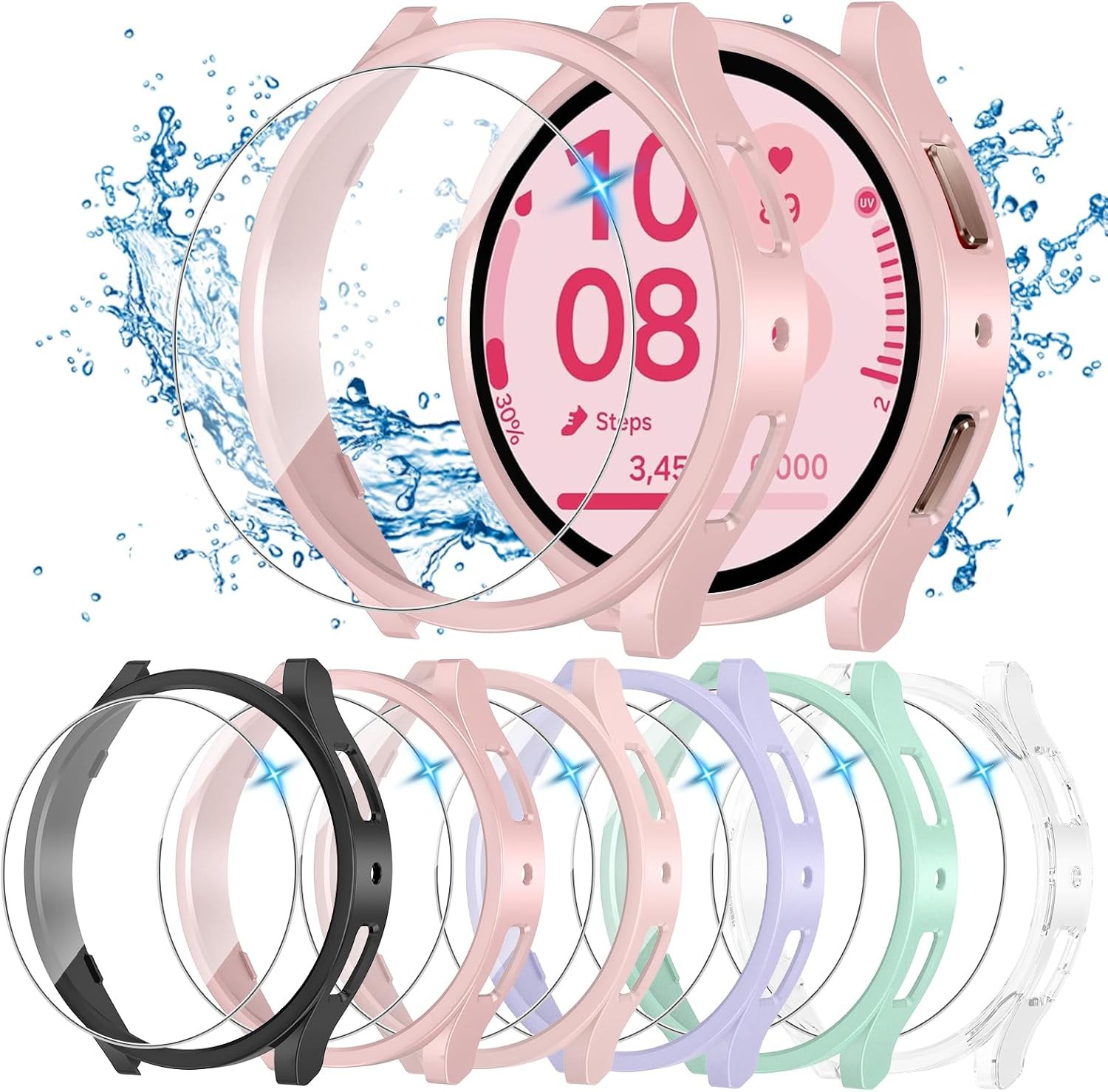 6+6 Pack Anti-Fog Tempered Glass Screen Protector Case for Galaxy Watch 40mm