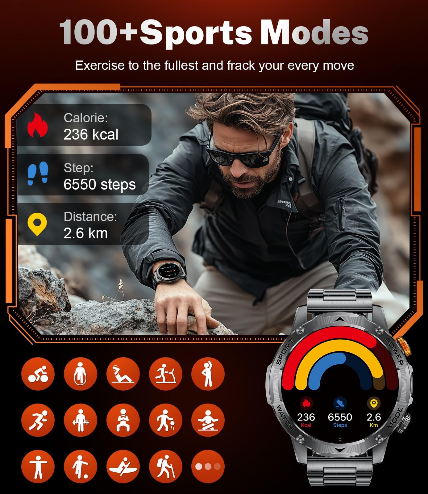 Military Smart Watch for Men with 1000mAh Battery/Flashlight, 1.75” HD Rugge…