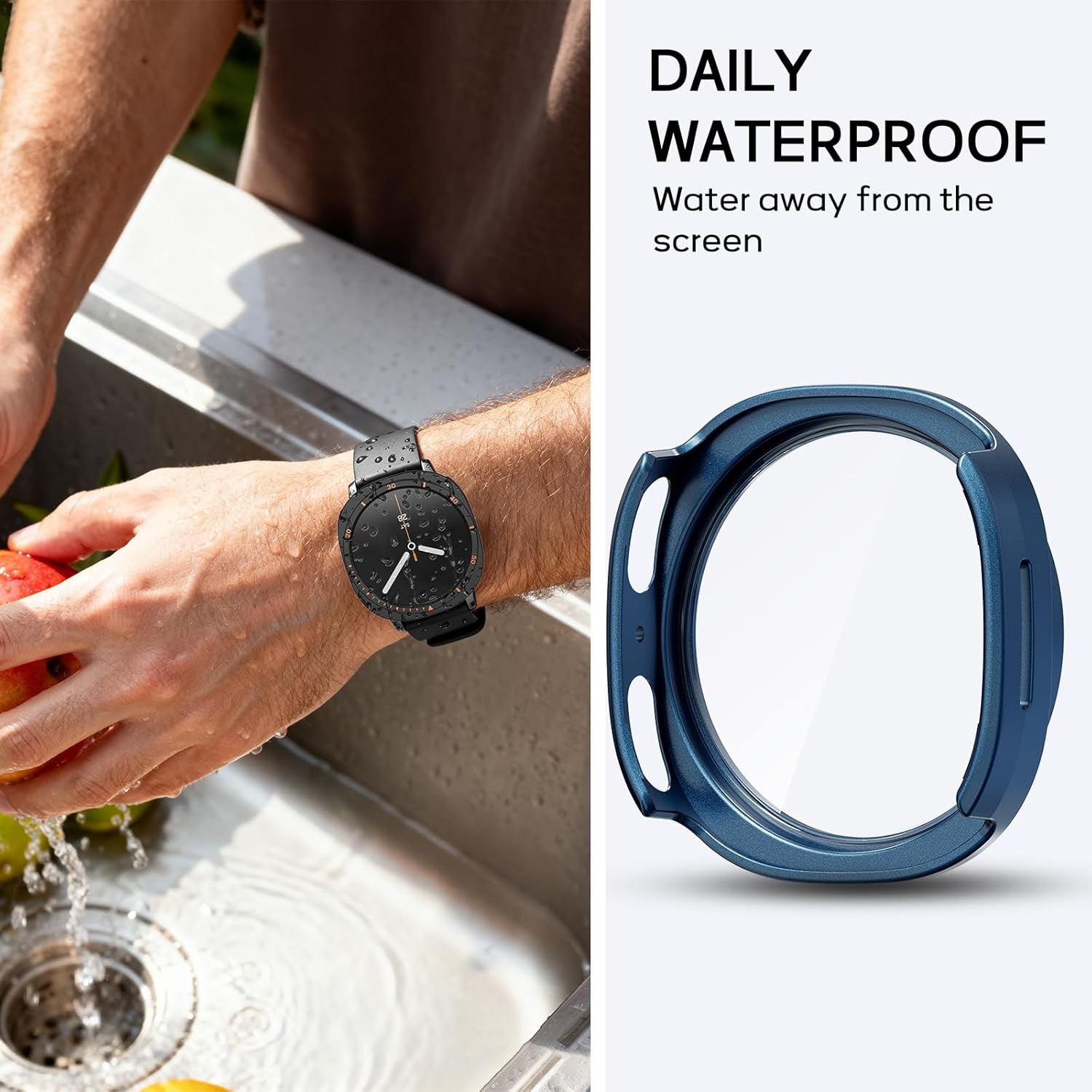 2-Pack Black Waterproof Bumper Case with Screen Protector for Galaxy Watch 8 44m